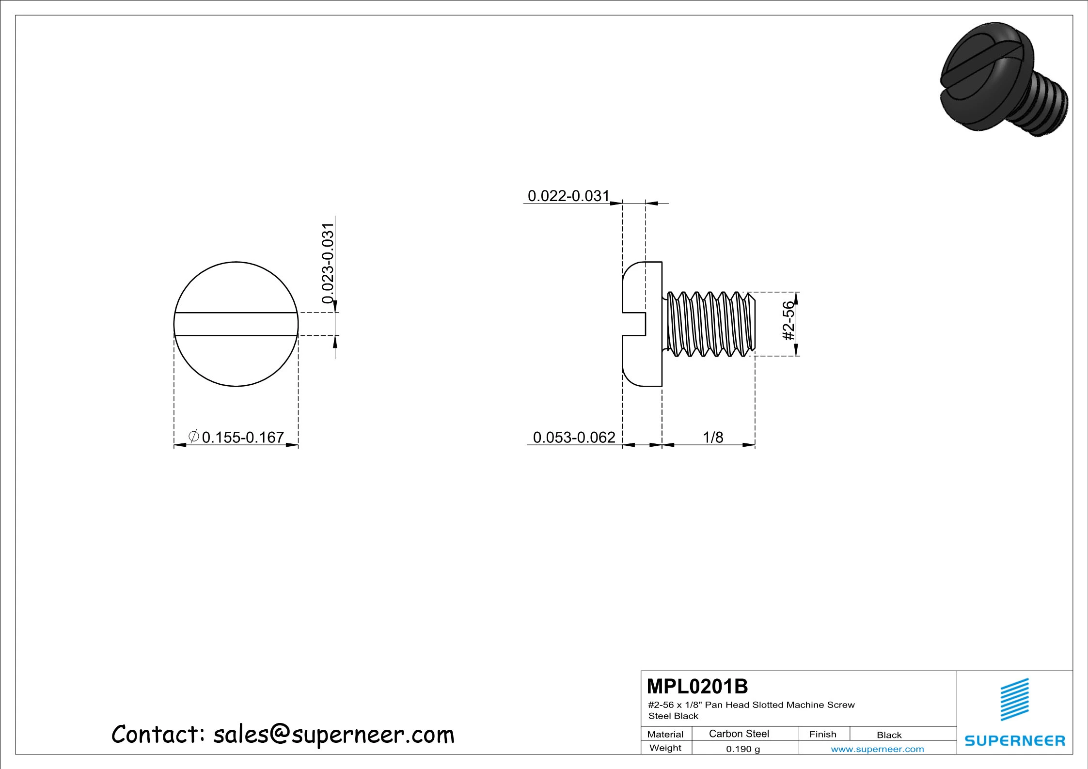 2-56 x 1/8" Pan Head Slotted Machine Screw Steel Black