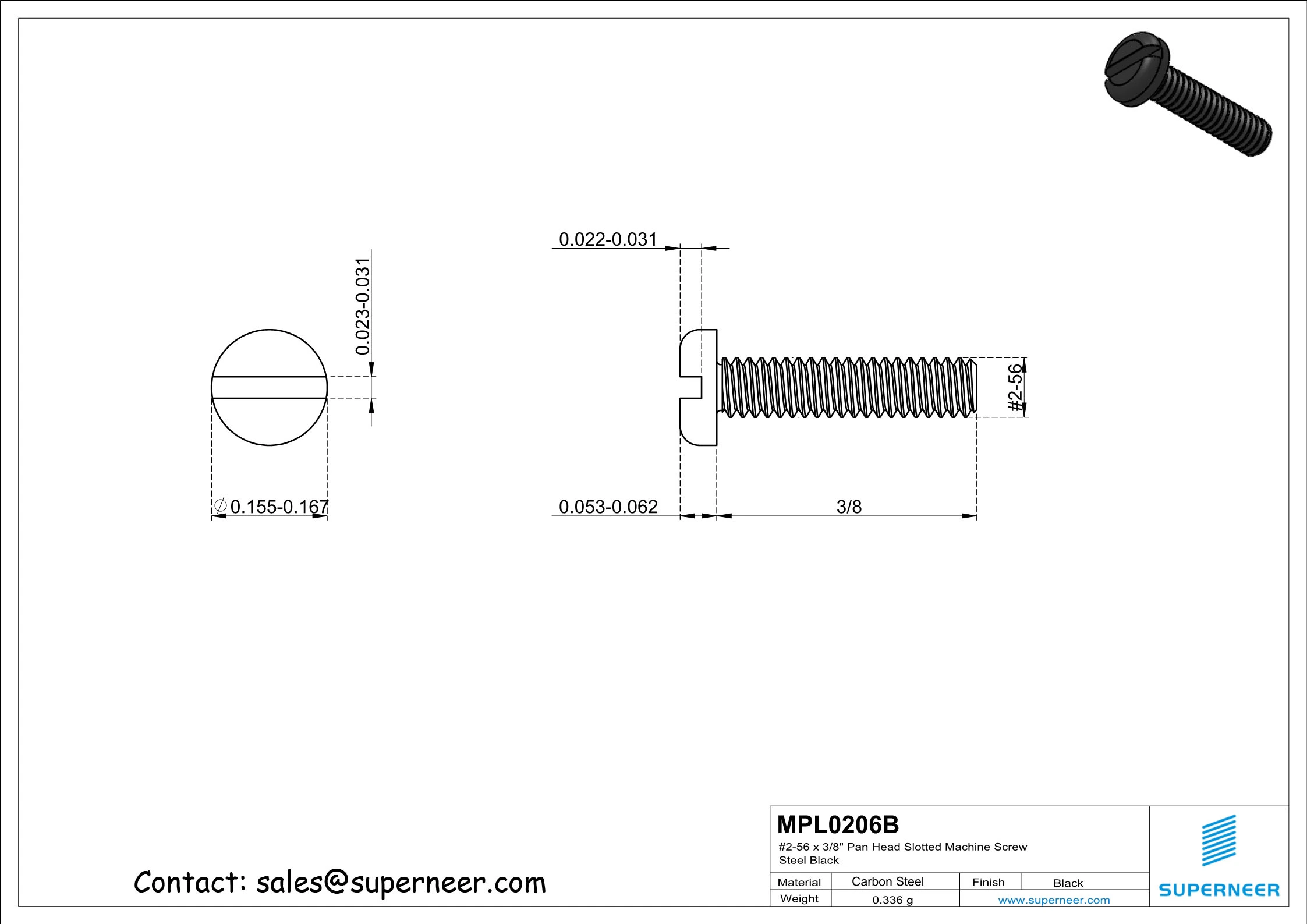 2-56 x 3/8" Pan Head Slotted Machine Screw Steel Black