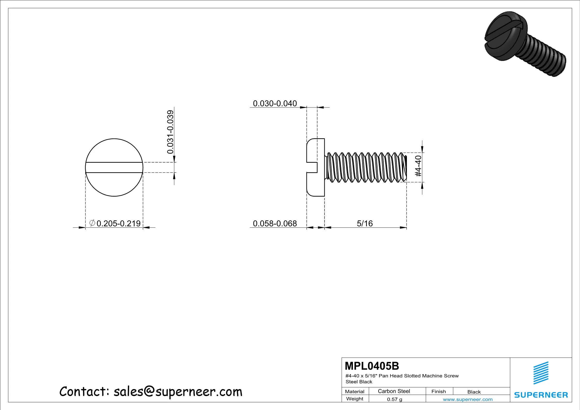 4-40 x 5/16" Pan Head Slotted Machine Screw Steel Black