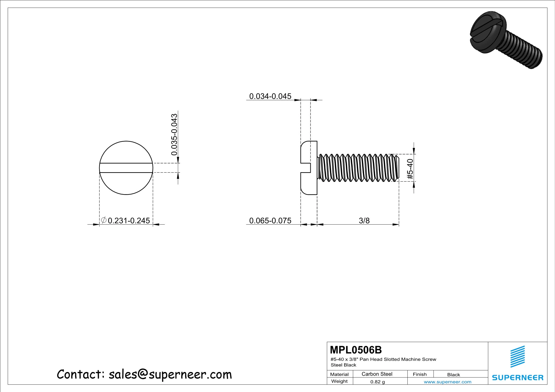 5-40 x 3/8" Pan Head Slotted Machine Screw Steel Black