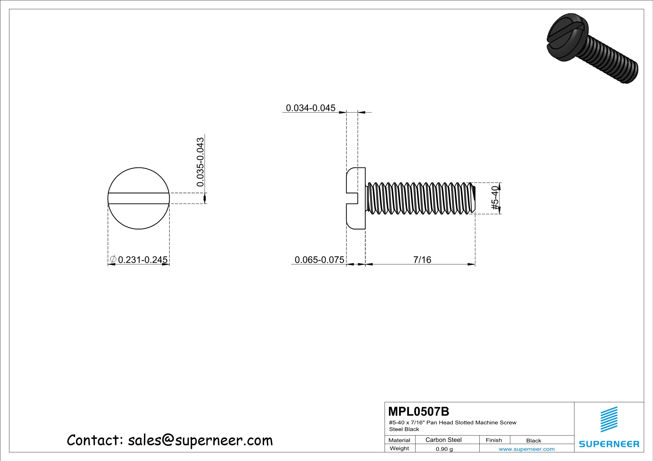 5-40 x 7/16" Pan Head Slotted Machine Screw Steel Black