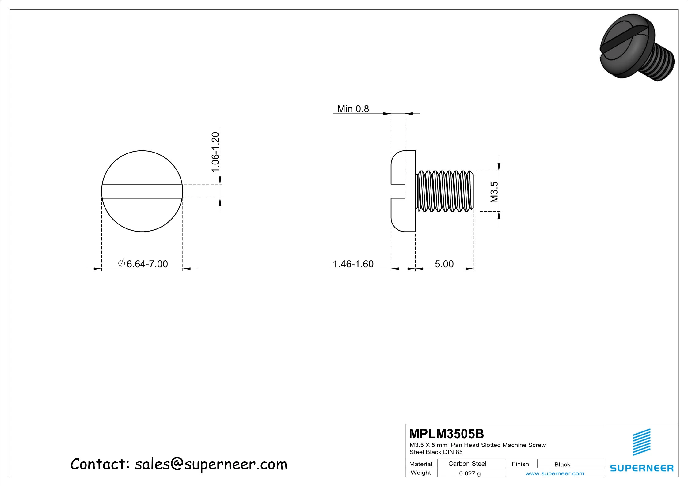 M3.5 x 5 mm Pan Head Slotted Machine Screw Steel Black DIN 85