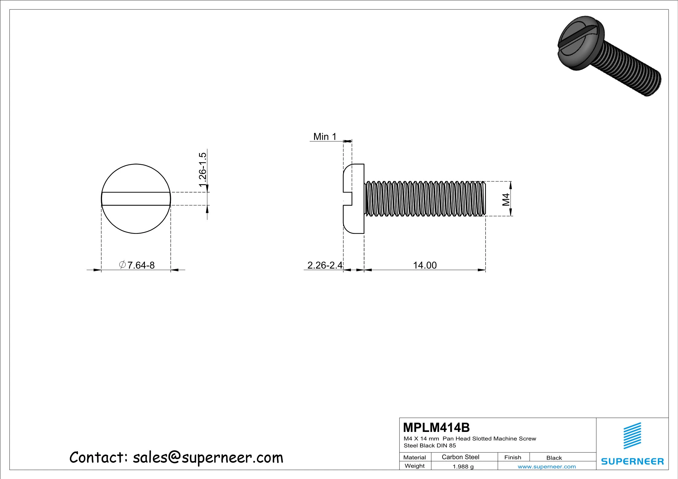 M4 x 14 mm Pan Head Slotted Machine Screw Steel Black DIN 85