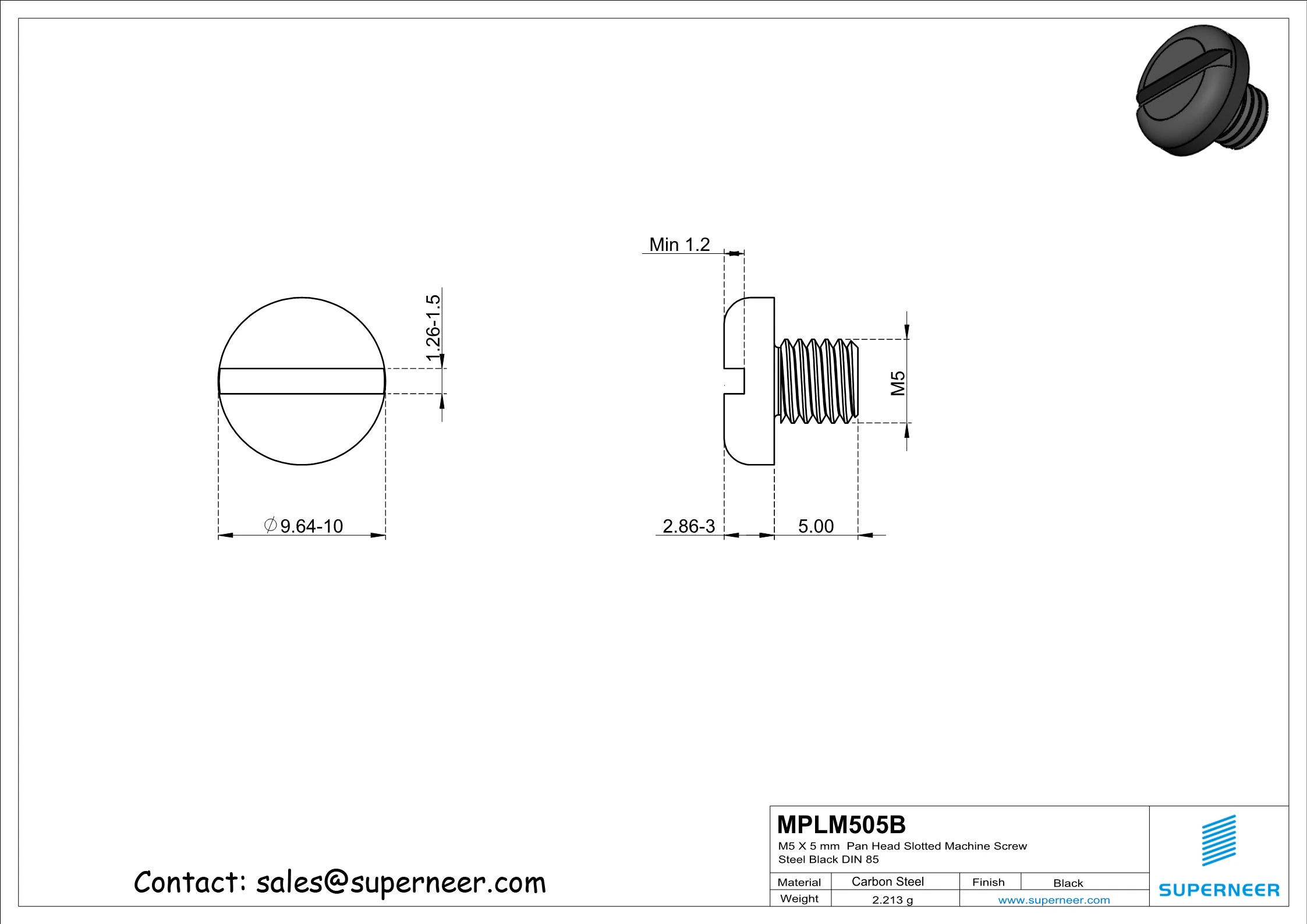 M5 x 5 mm Pan Head Slotted Machine Screw Steel Black DIN 85