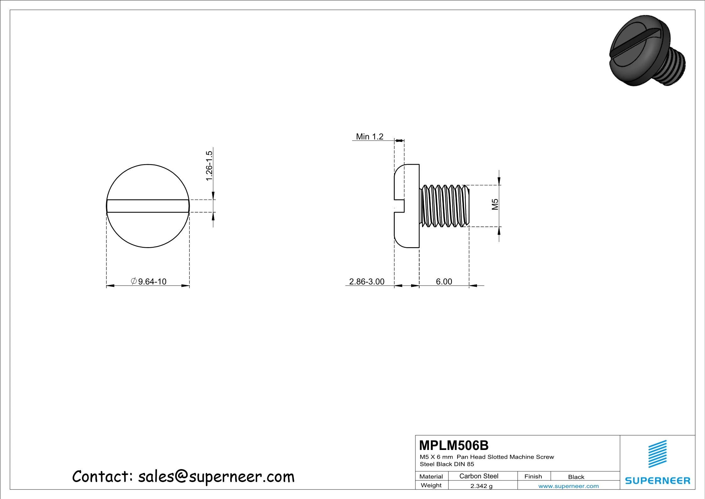 M5 x 6 mm Pan Head Slotted Machine Screw Steel Black DIN 85