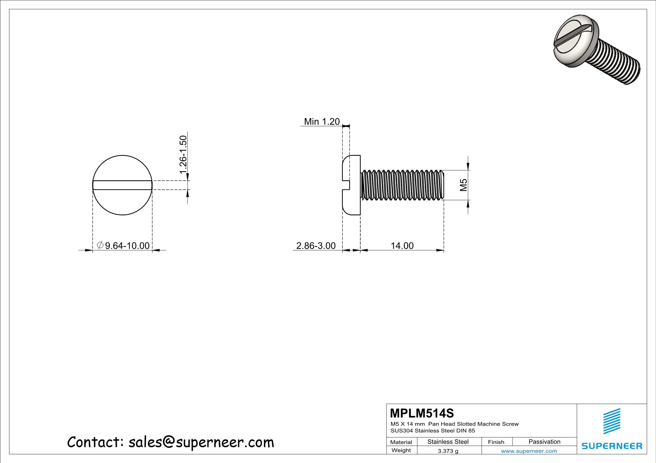 M5 x 14 mm  Pan Head Slotted Machine Screw SUS304 Stainless Steel Inox DIN 85