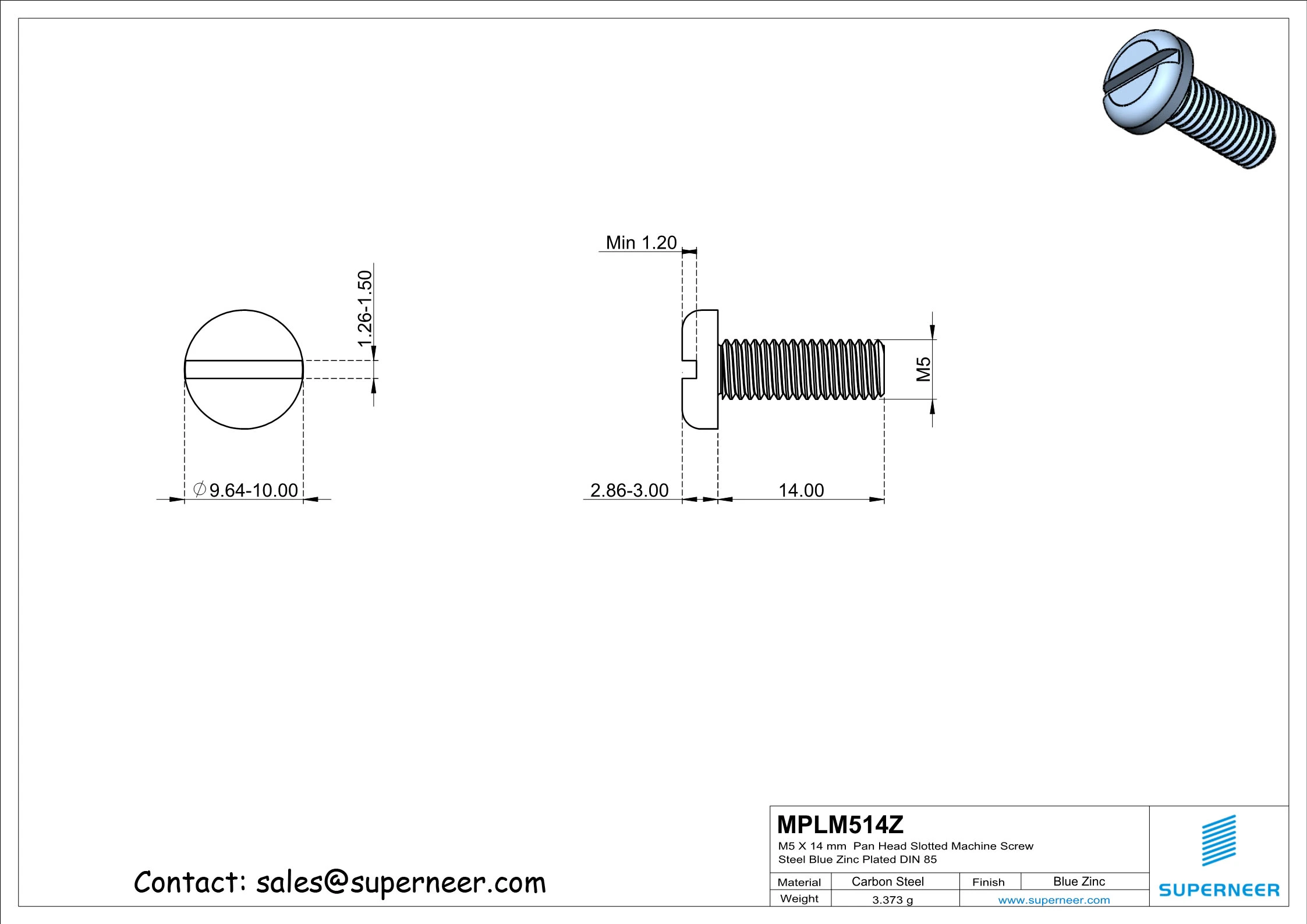 M5 x 14 mm Pan Head Slotted Machine Screw Steel Blue Zinc Plated DIN 85