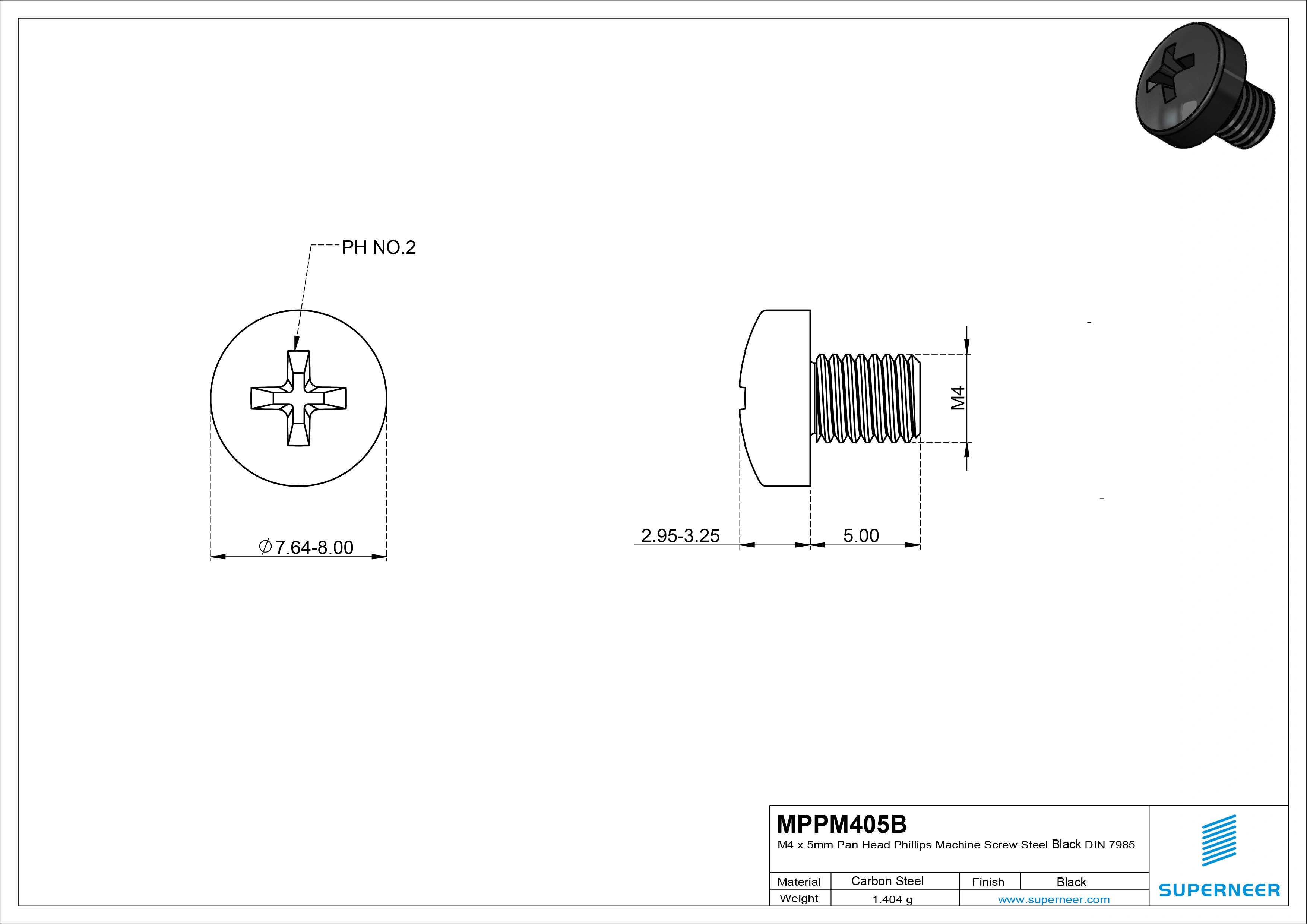 M4 x 5 mm Pan Head Phillips Machine Screw Steel Black DIN 7985