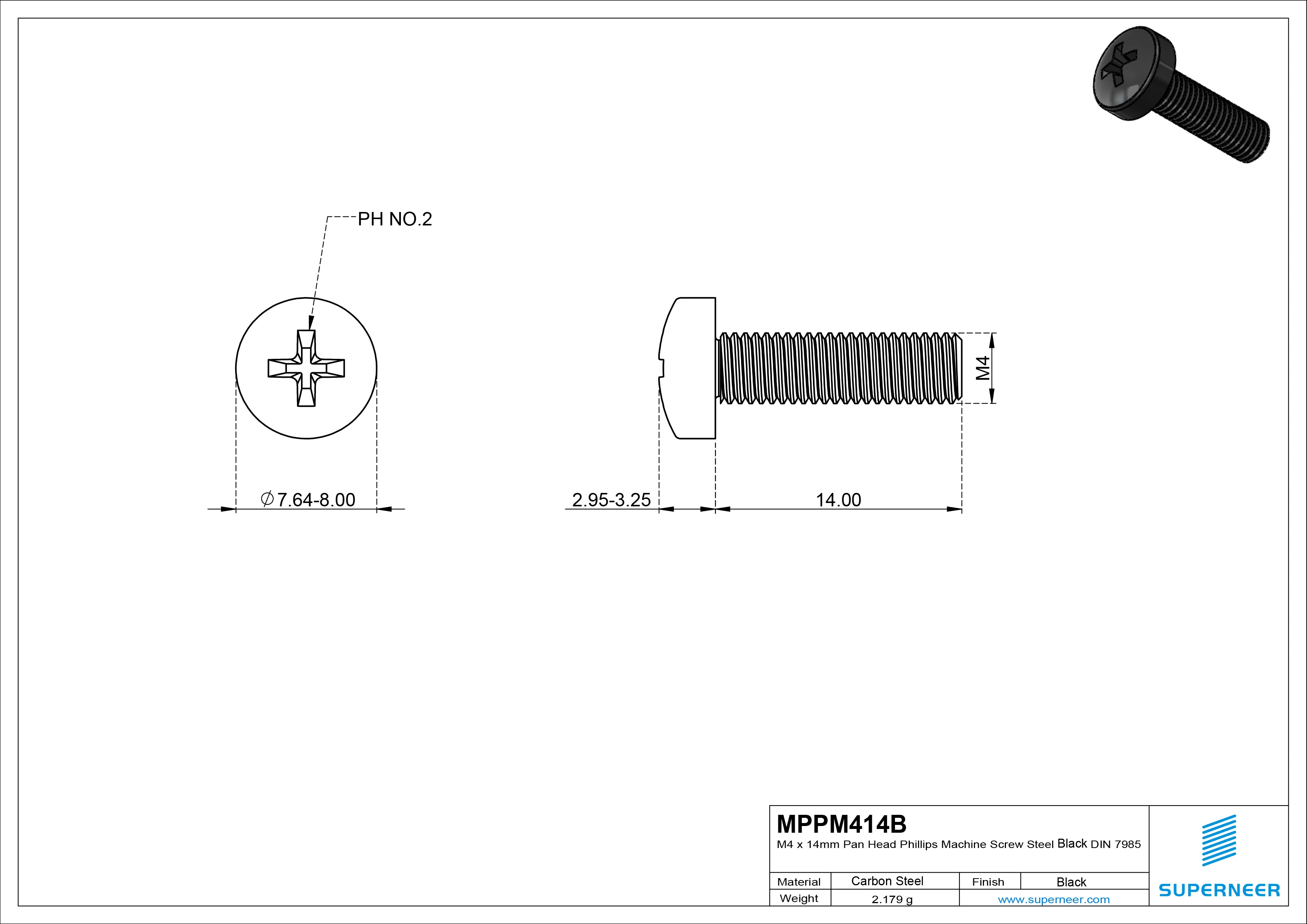 M4 x 12 mm Pan Head Phillips Machine Screw Steel Black DIN 7985