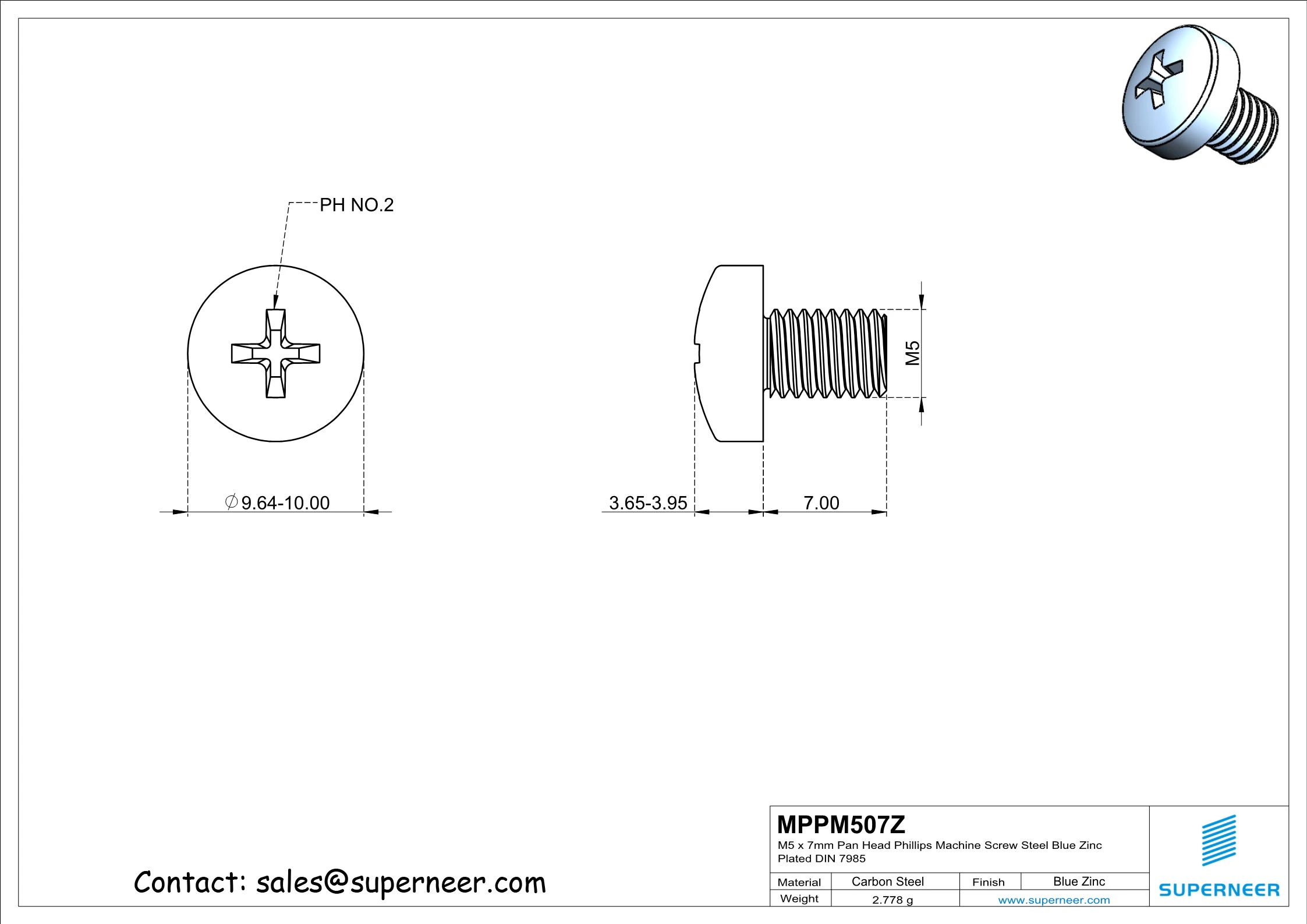 M5 x 7 mm Pan Head Phillips Machine Screw Steel Blue Zinc Plated DIN 7985