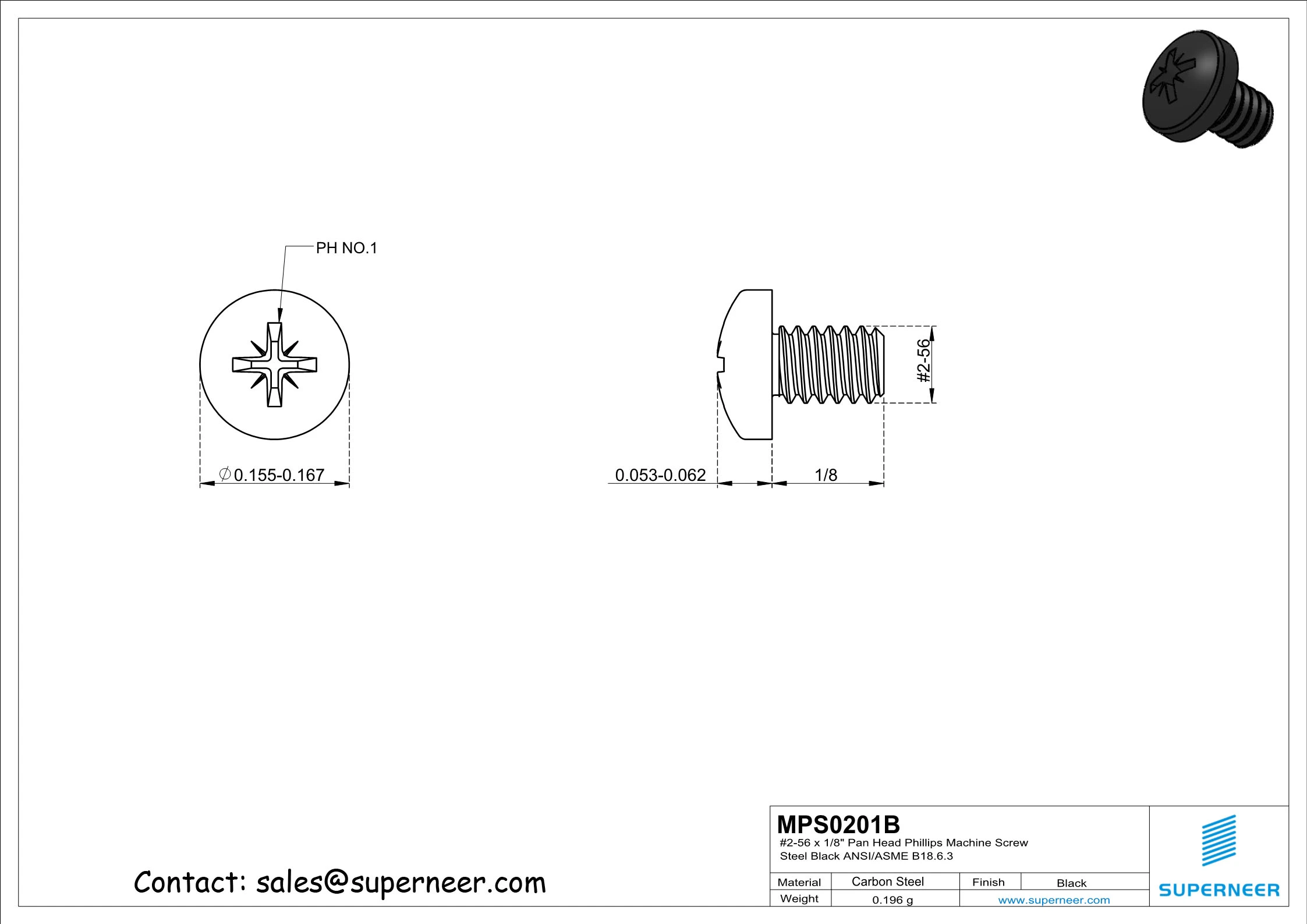 2-56 x 1/8" Pan Head Pozi Machine Screw Steel Black ANSI/ASME B18.6.3