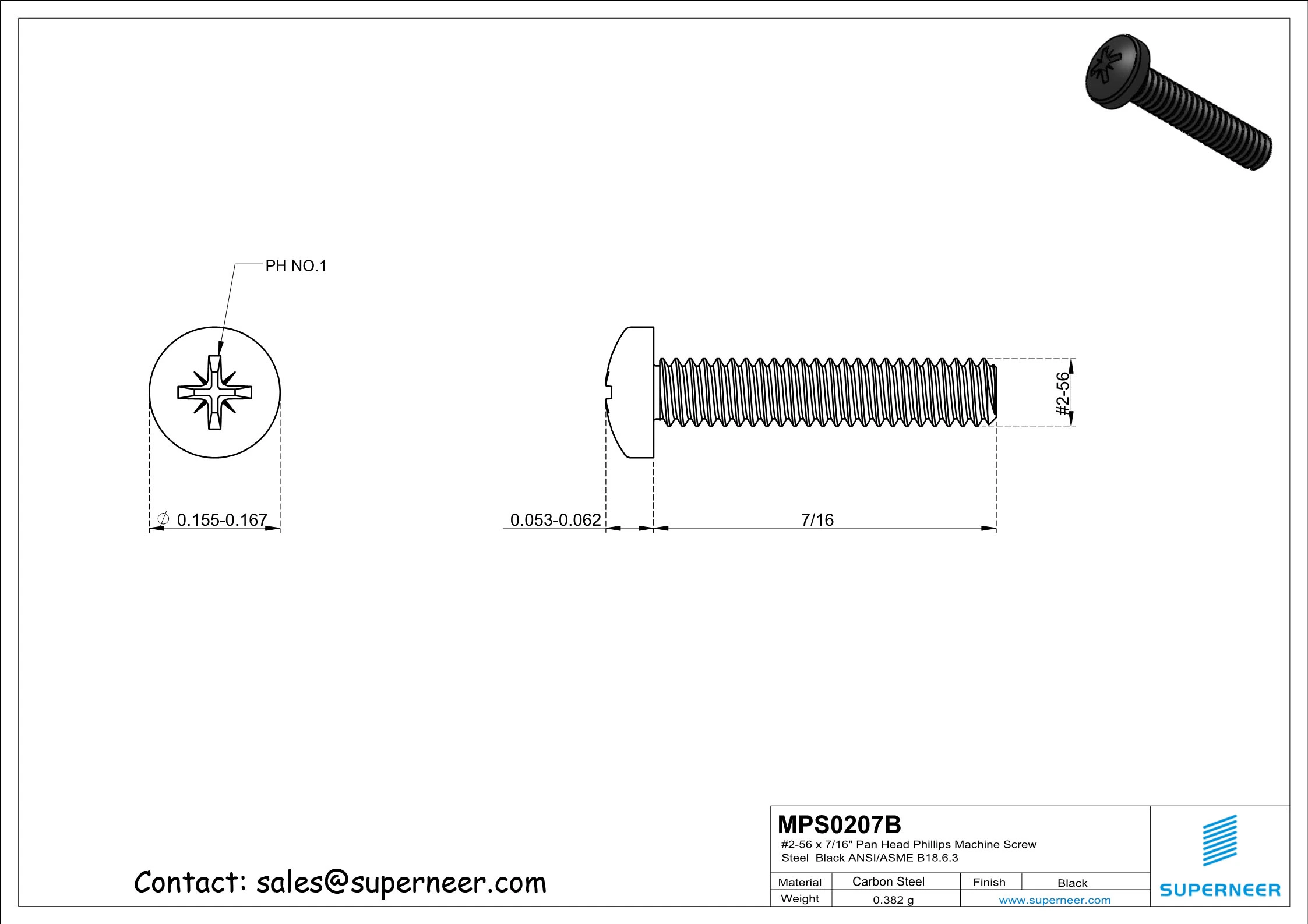 2-56 x 7/16" Pan Head Pozi Machine Screw Steel Black ANSI/ASME B18.6.3