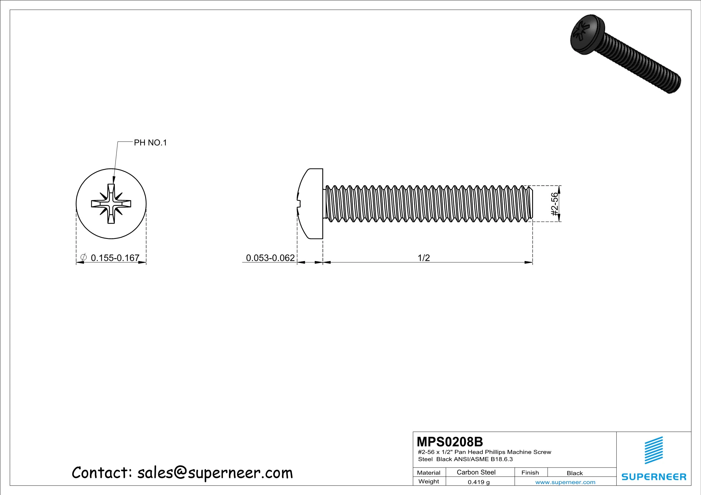 2-56 x 1/2" Pan Head Pozi Machine Screw Steel Black ANSI/ASME B18.6.3