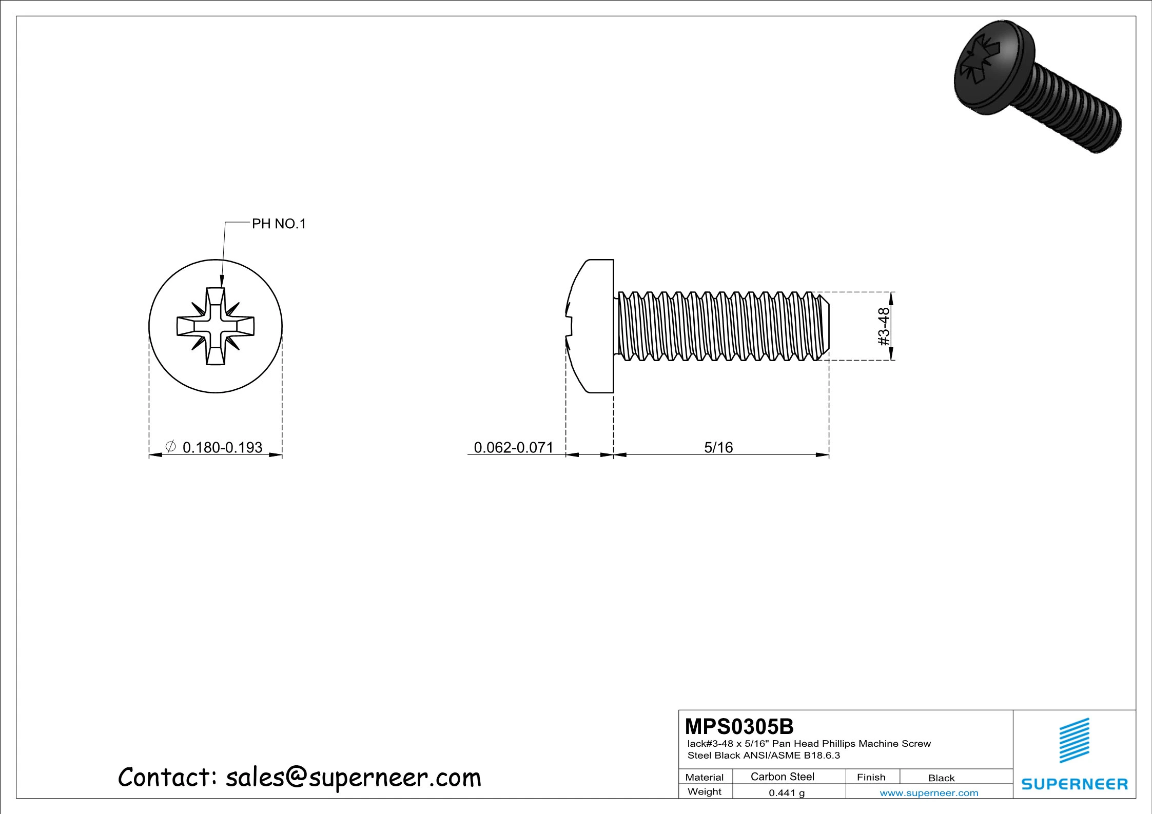 3-48 x 5/16" Pan Head Pozi Machine Screw Steel Black ANSI/ASME B18.6.3