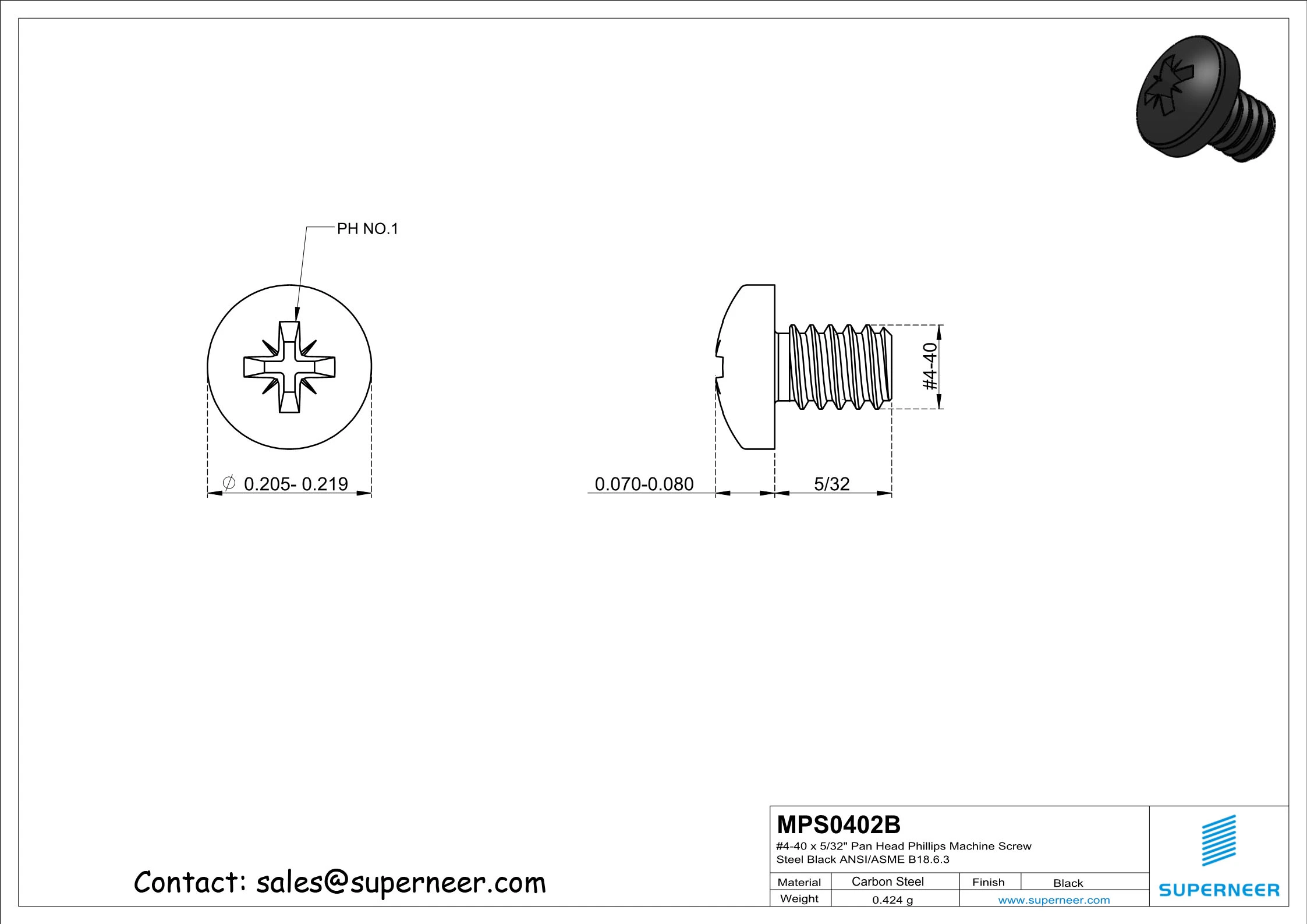 4-40 x 5/32" Pan Head Pozi Machine Screw Steel Black ANSI/ASME B18.6.3