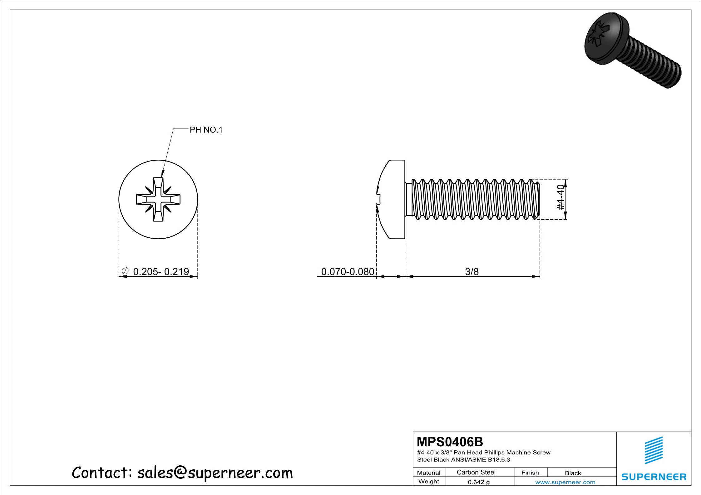 4-40 x 3/8" Pan Head Pozi Machine Screw Steel Black ANSI/ASME B18.6.3