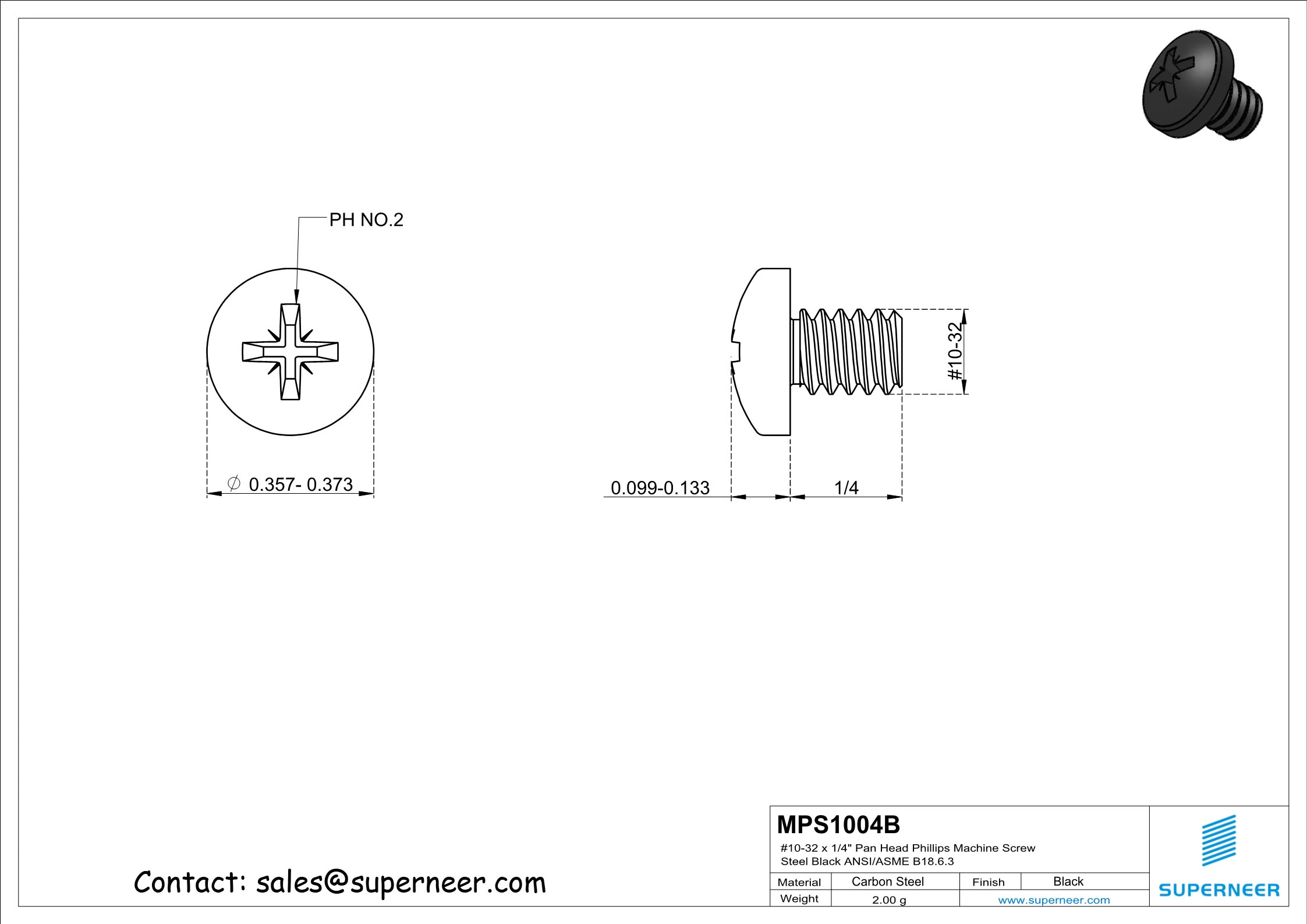 10-32 x 1/4" Pan Head Pozi Machine Screw Steel Black ANSI/ASME B18.6.3