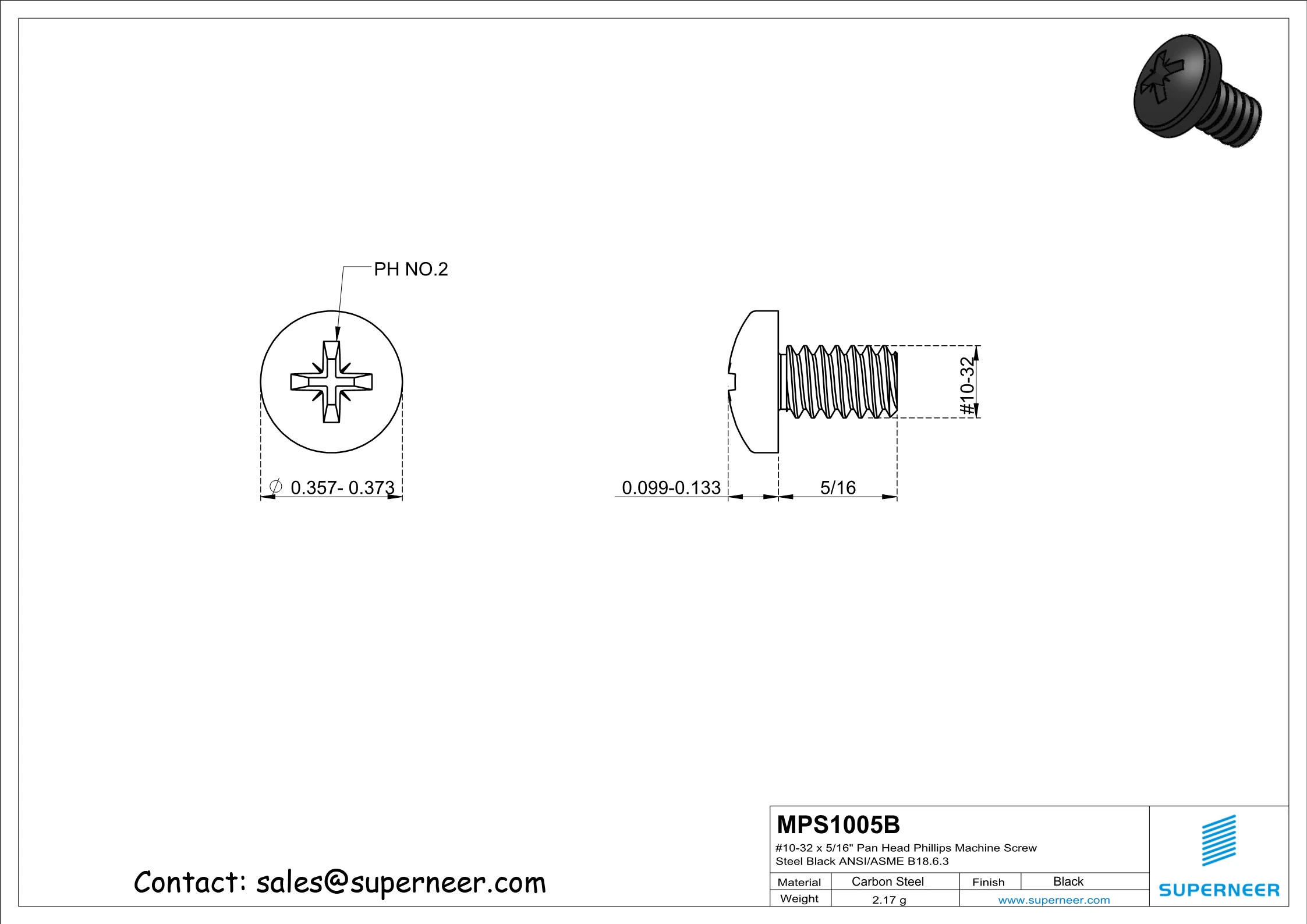 10-32 x 5/16" Pan Head Pozi Machine Screw Steel Black ANSI/ASME B18.6.3