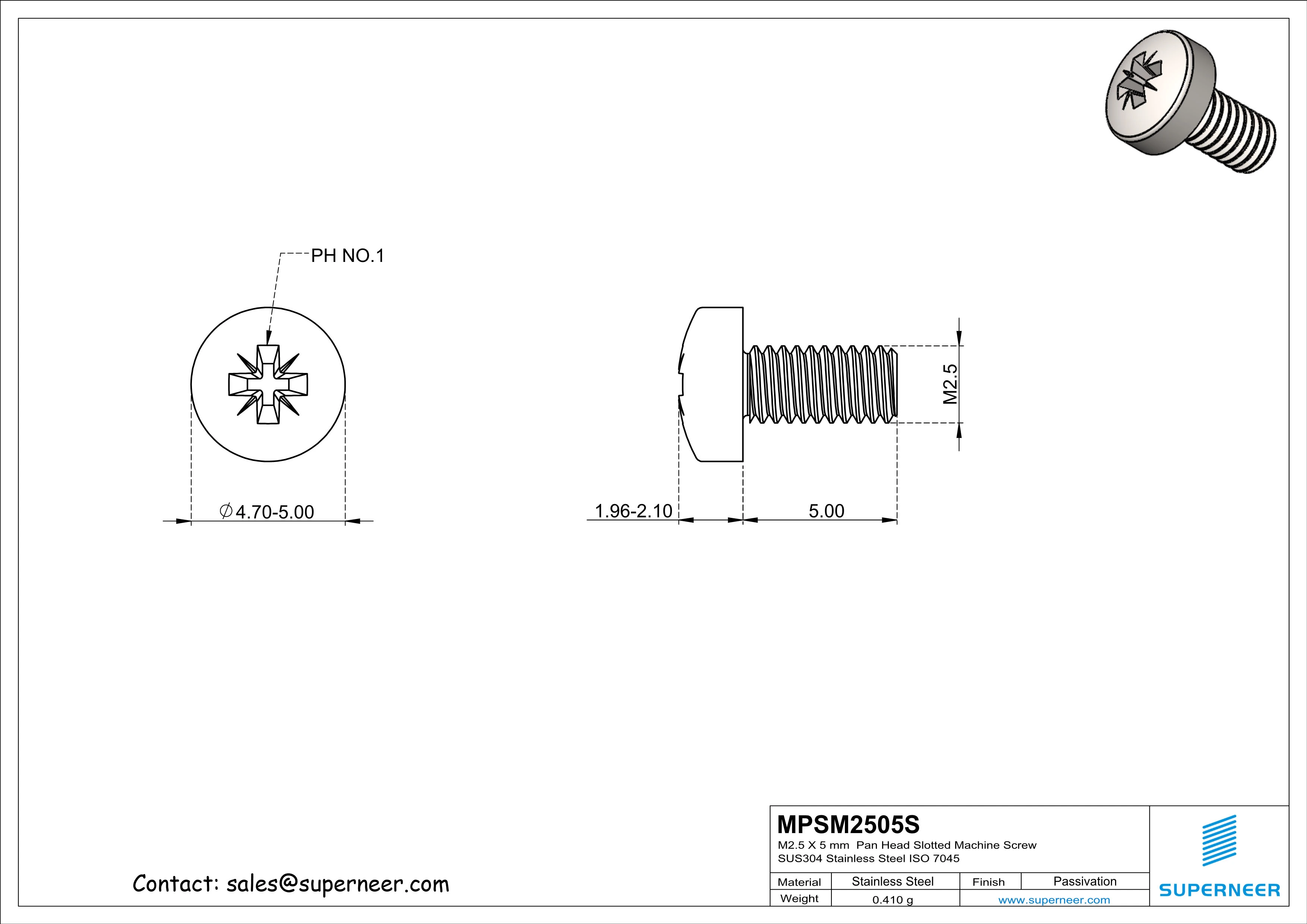 M2 x 5 mm  Pan Head Pozi Machine Screw SUS304 Stainless Steel Inox  ISO 7045