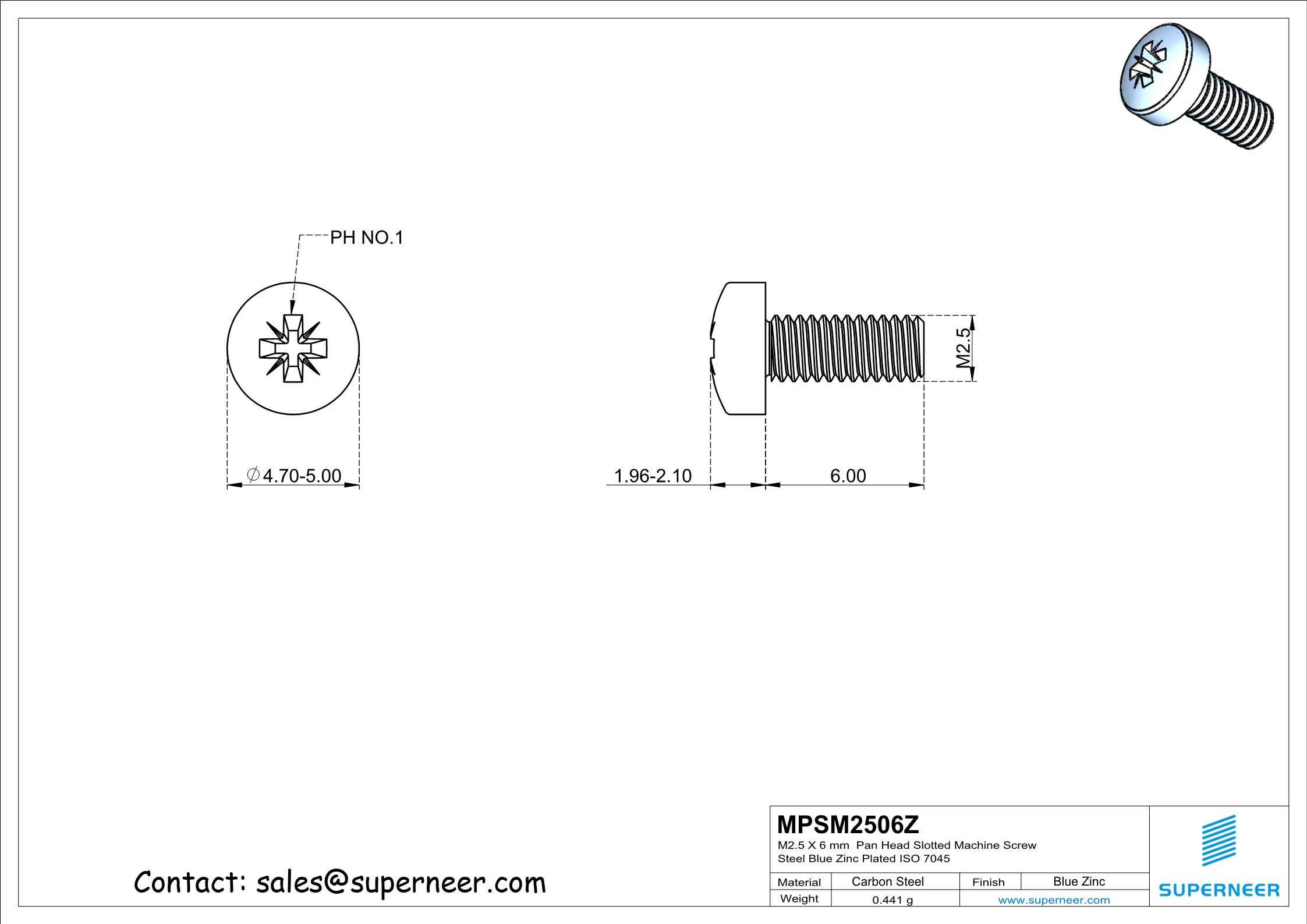 M2.5 x 6 mm Pan Head Pozi Machine Screw Steel Blue Zinc Plated  ISO 7045