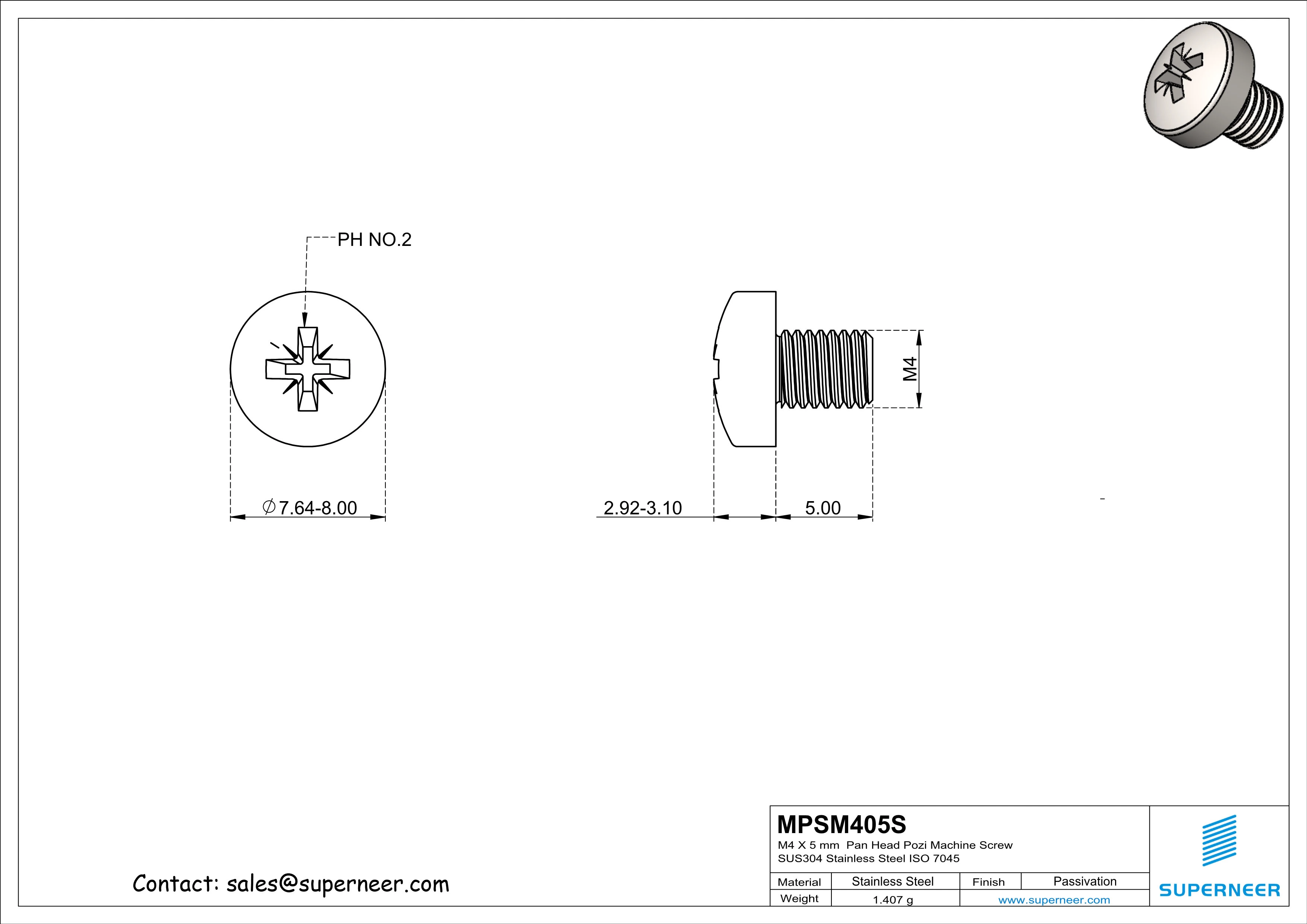 M4 x 5 mm  Pan Head Pozi Machine Screw SUS304 Stainless Steel Inox  ISO 7045