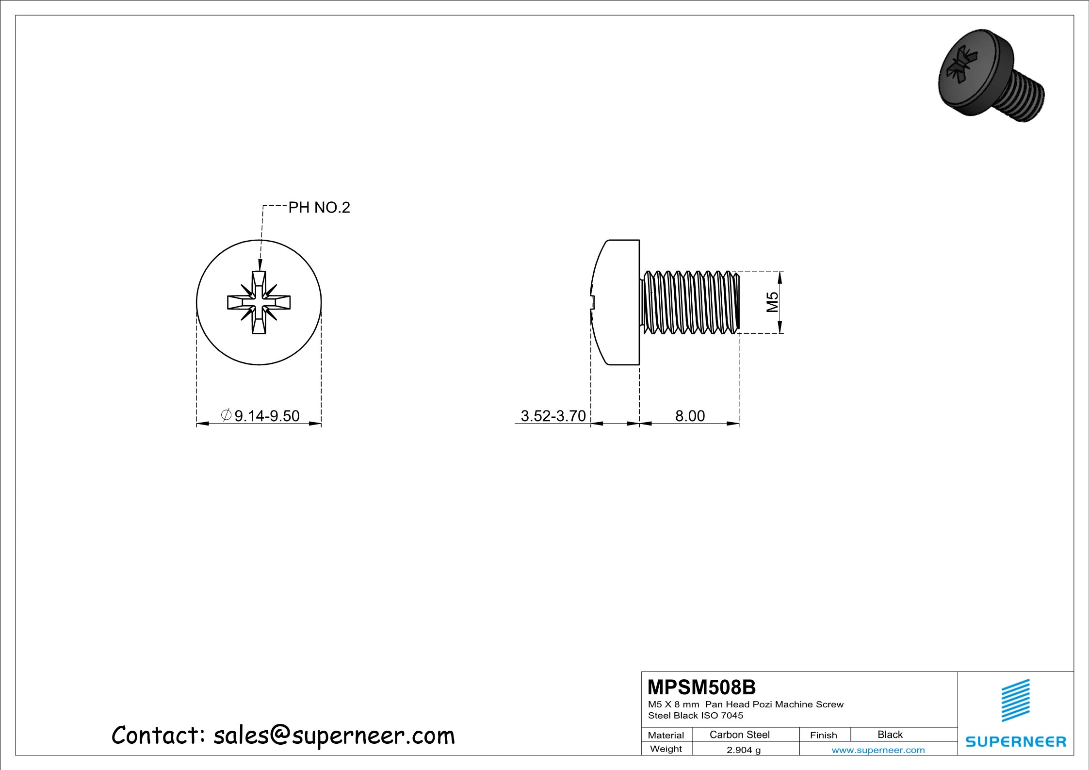 M5 x 8 mm Pan Head Pozi Machine Screw Steel Black ISO 7045