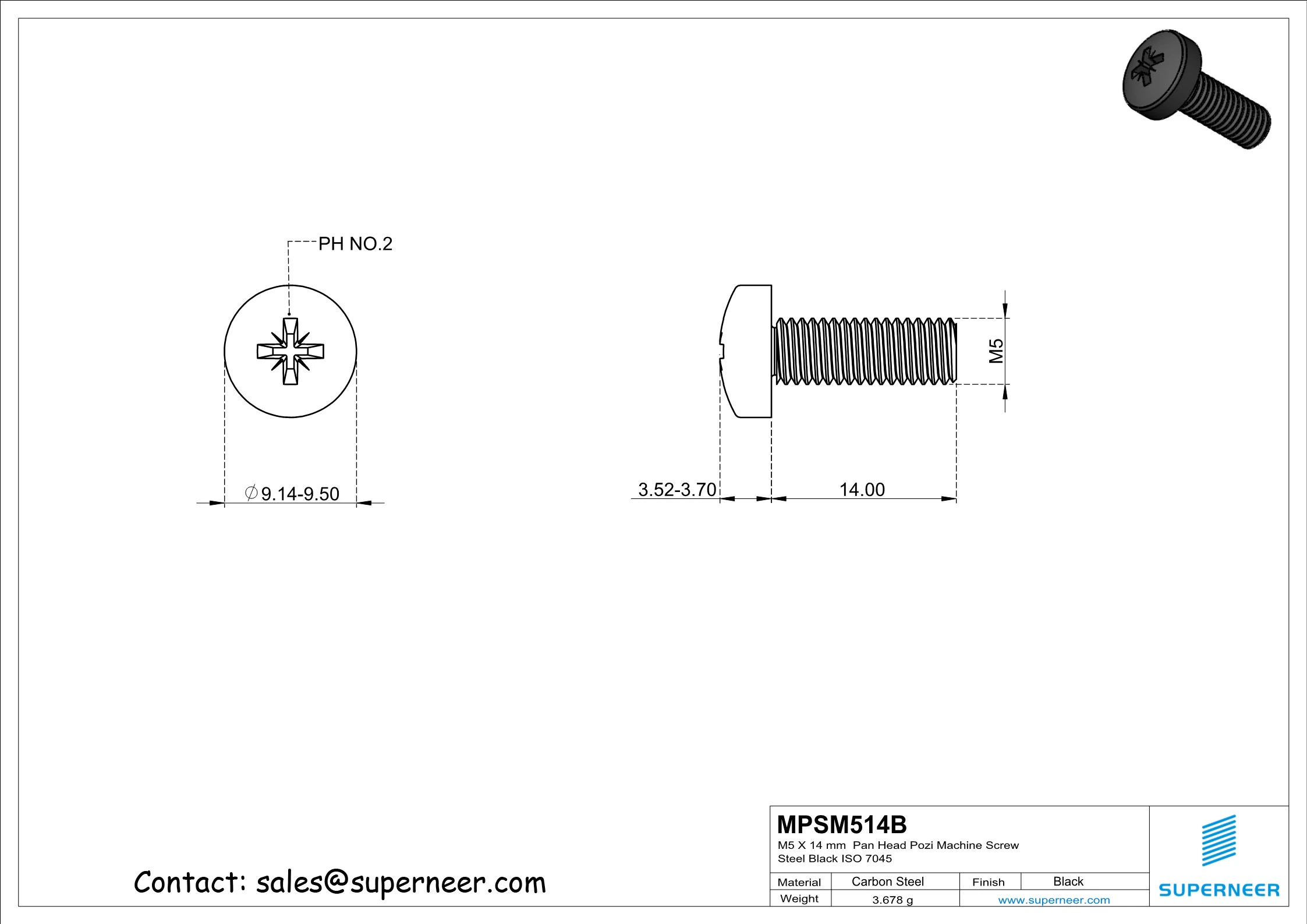 M5 x 14 mm Pan Head Pozi Machine Screw Steel Black ISO 7045