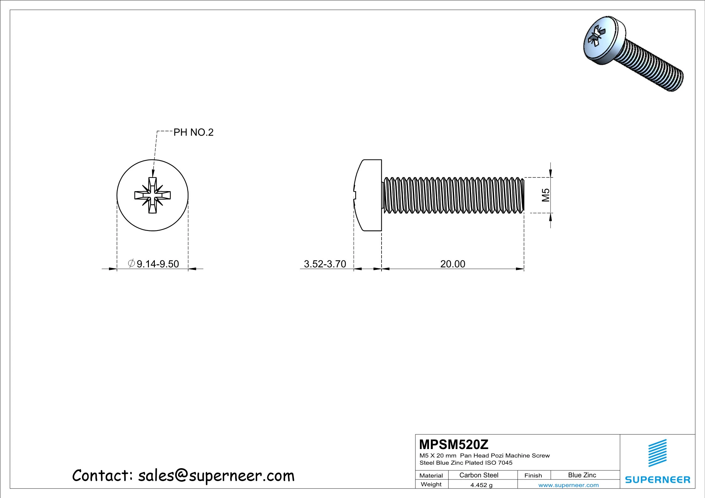 M5 x 20 mm Pan Head Pozi Machine Screw Steel Blue Zinc Plated ISO 7045