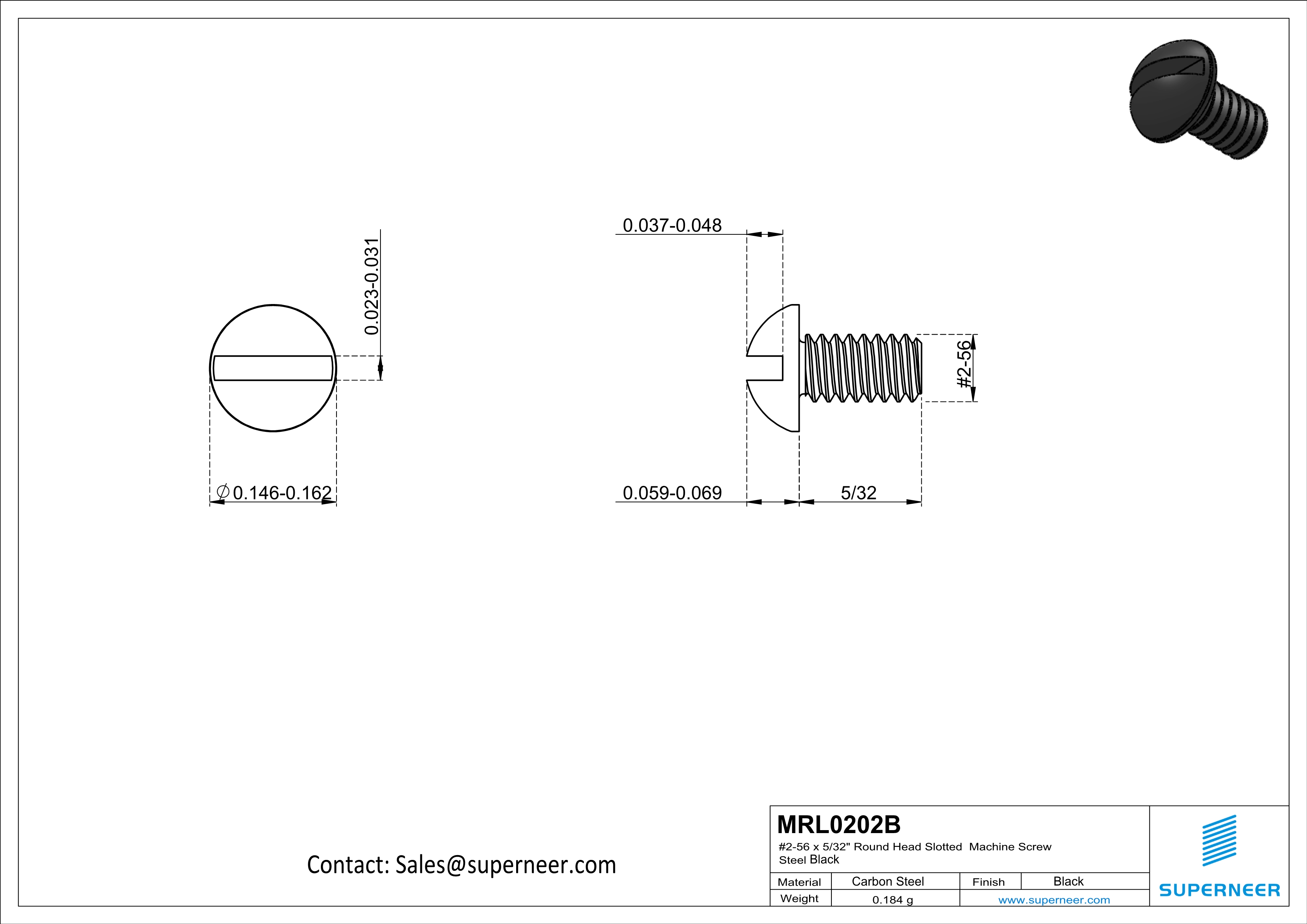 2-56 x 5/32" Round Head Slotted Machine Screw Steel Black