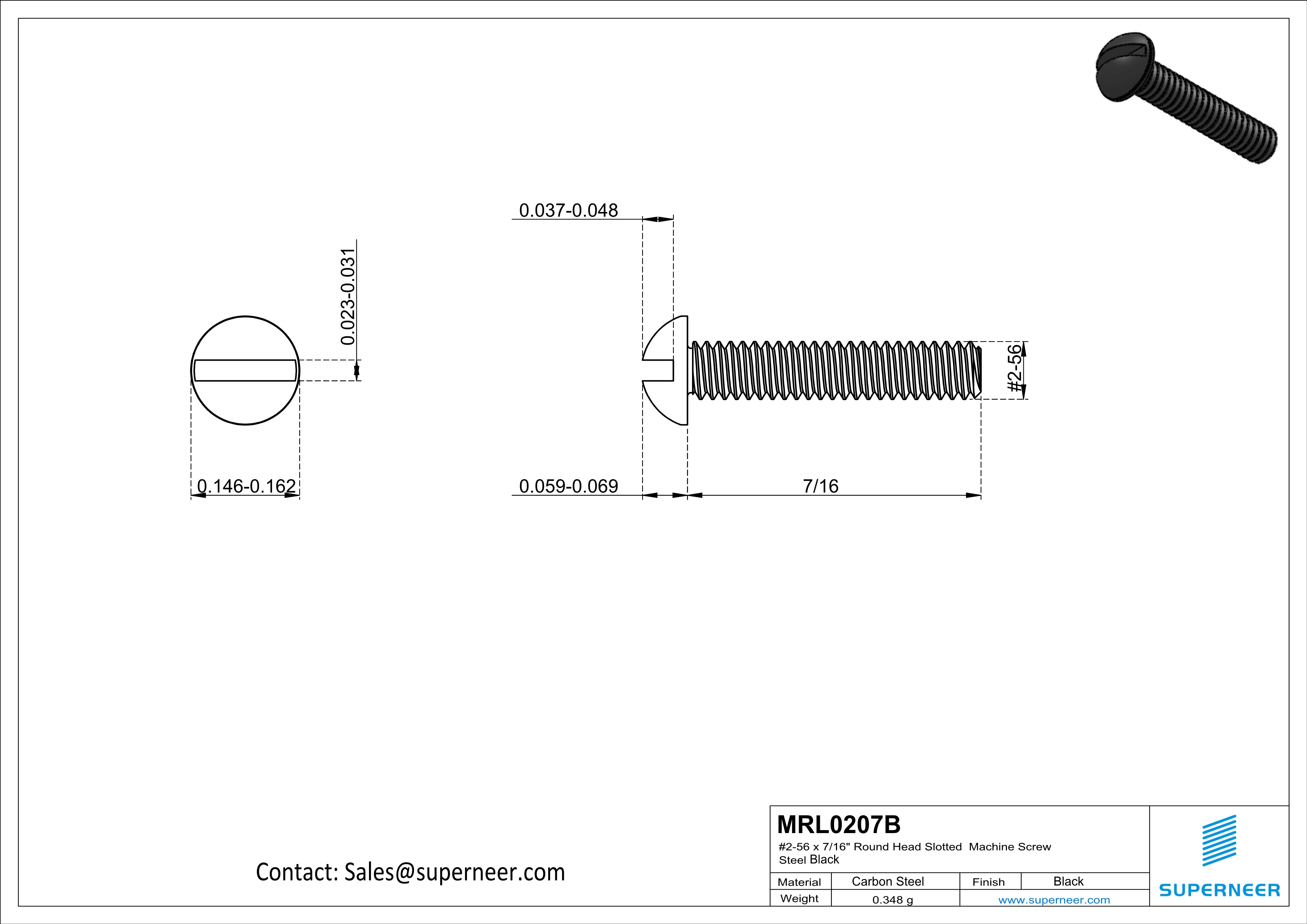 2-56 x 7/16" Round Head Slotted Machine Screw Steel Black