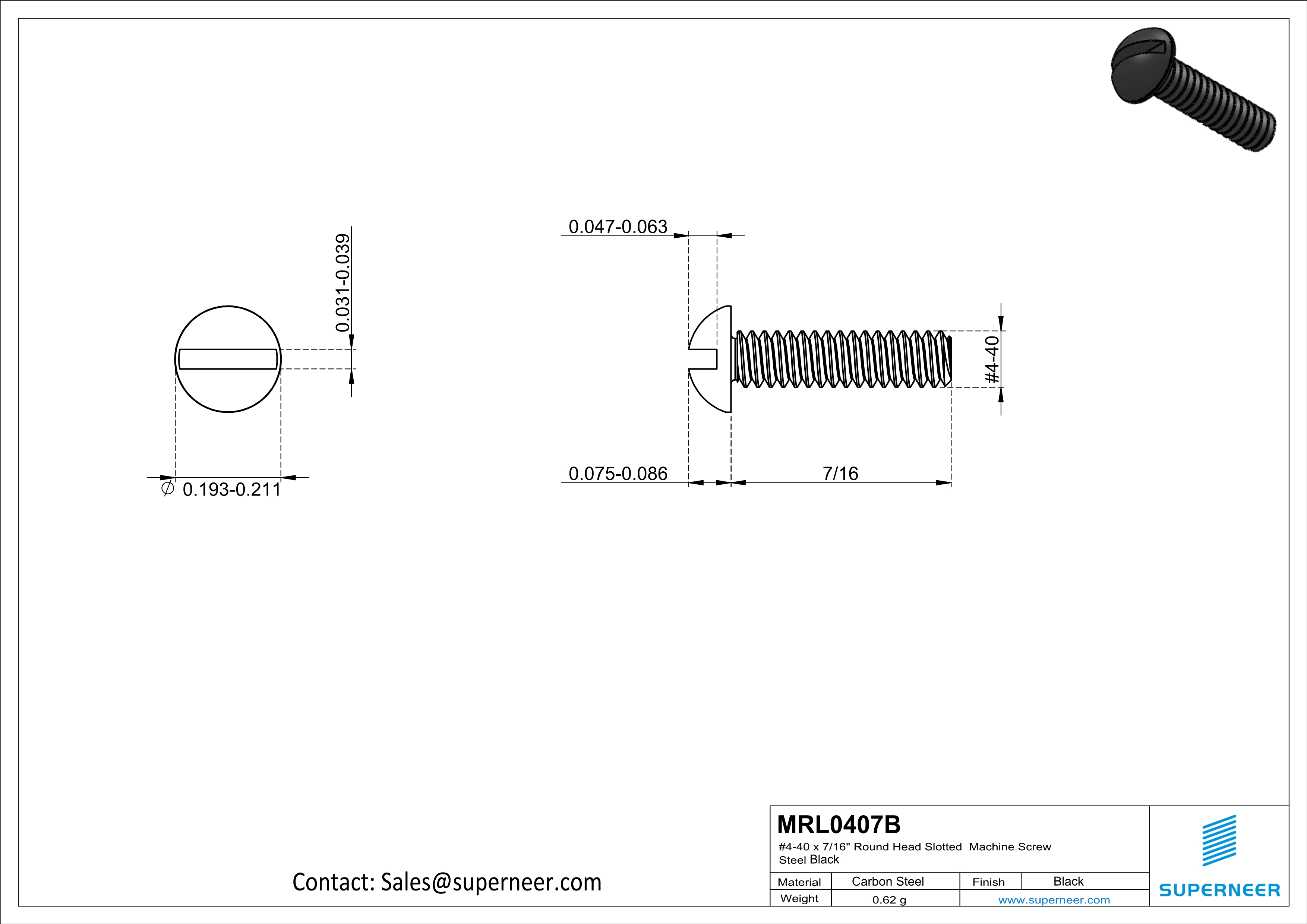 4-40 x 7/16" Round Head Slotted Machine Screw Steel Black