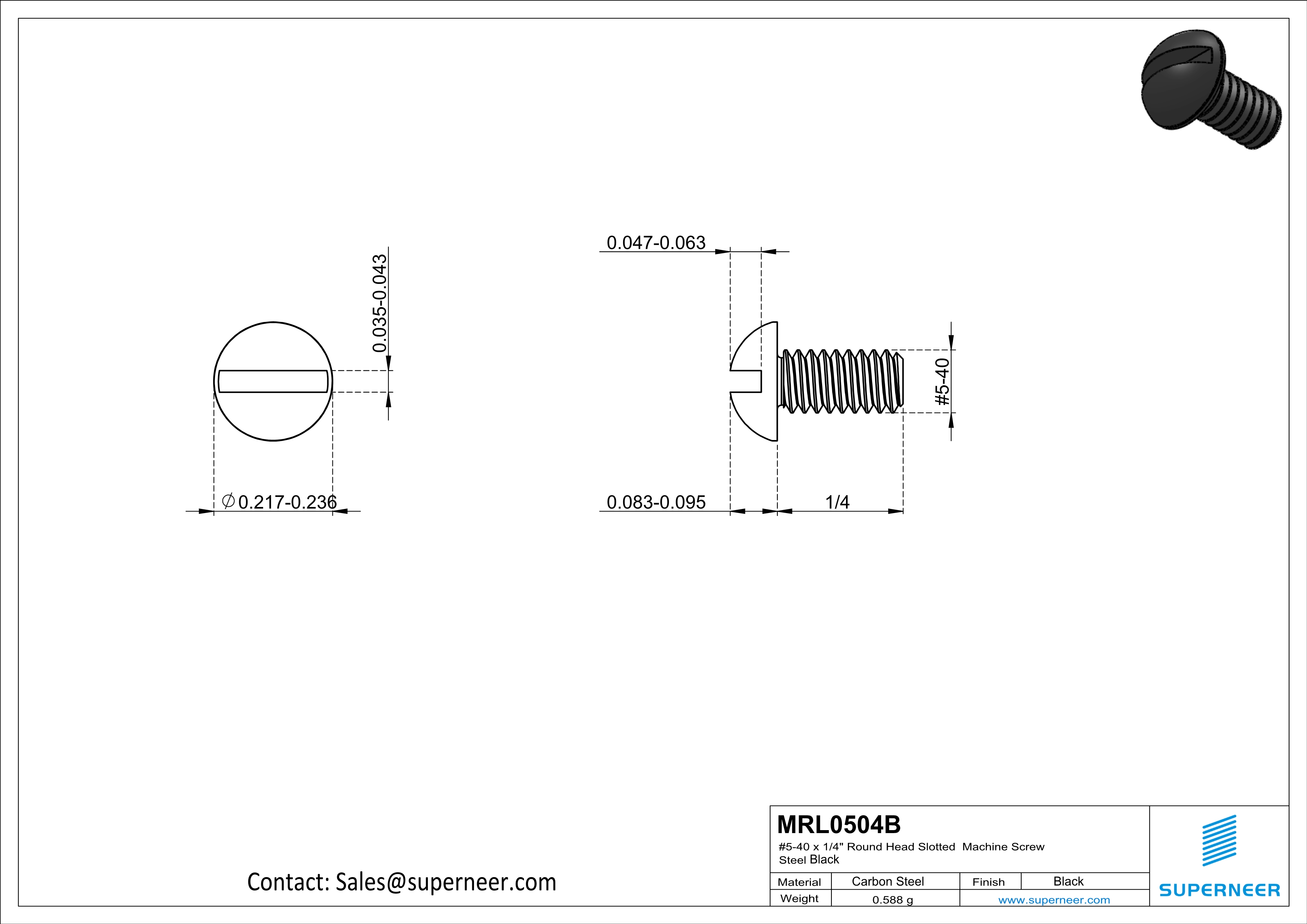 5-40 x 1/4" Round Head Slotted Machine Screw Steel Black