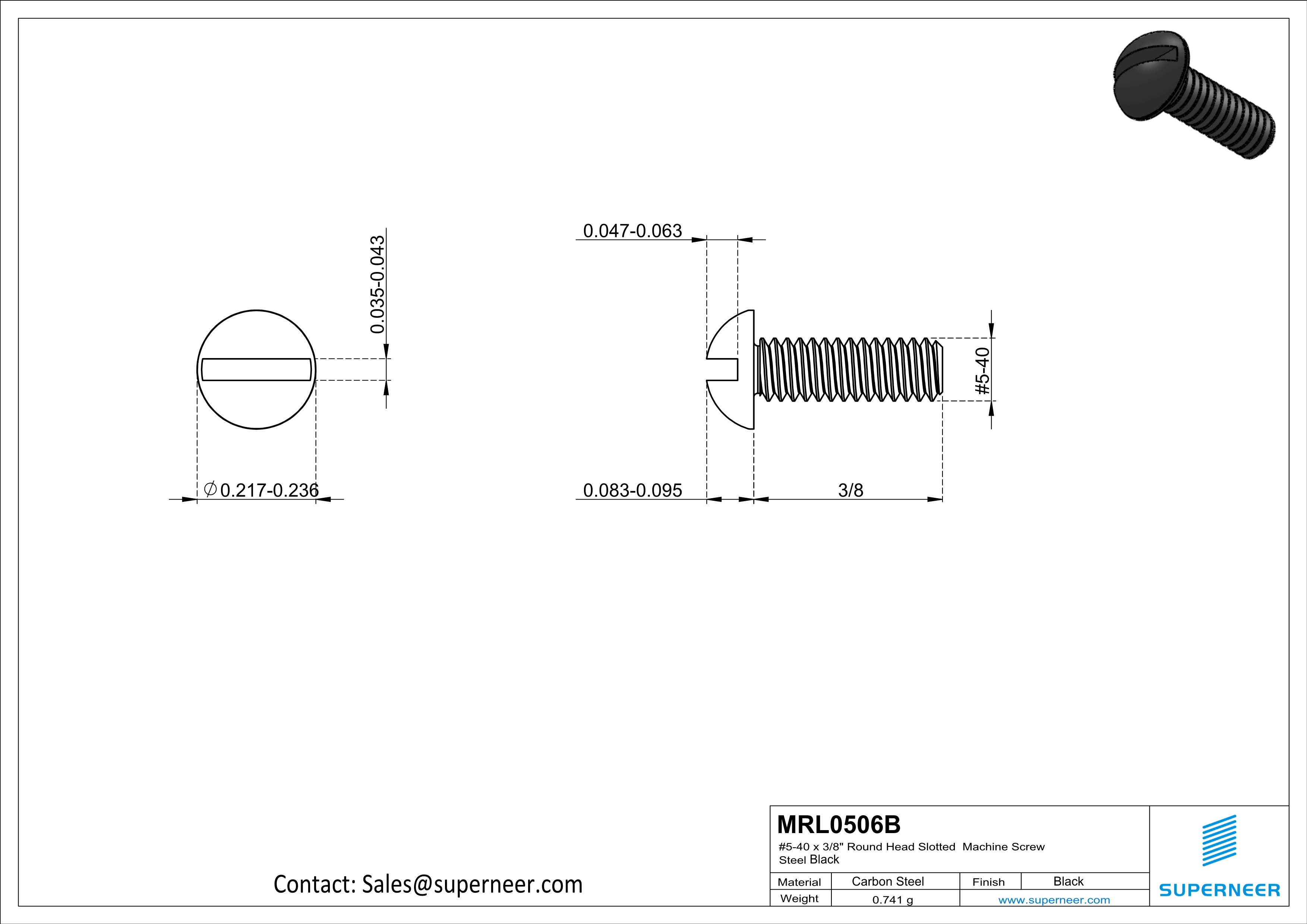 5-40 x 3/8" Round Head Slotted Machine Screw Steel Black