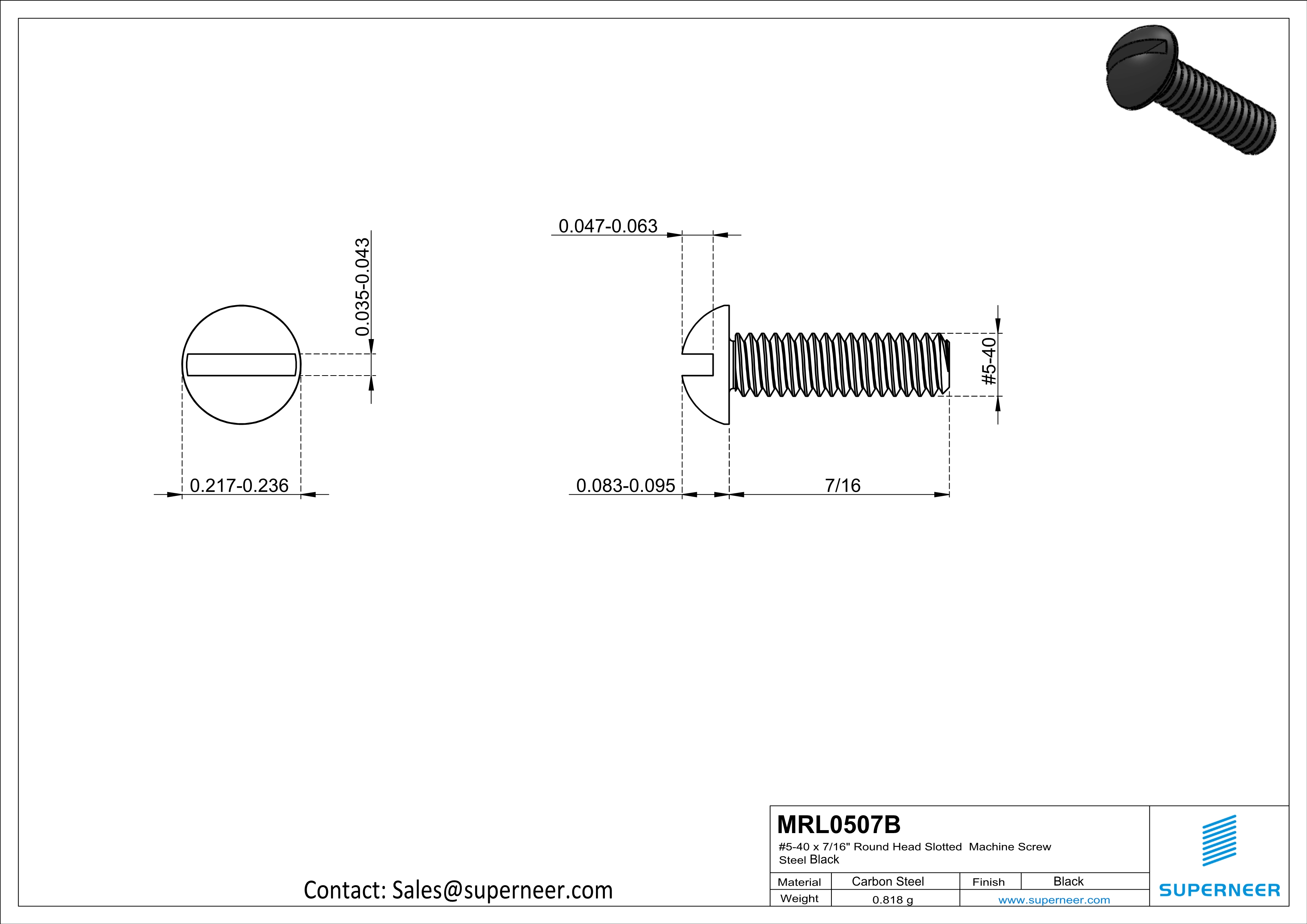 5-40 x 7/16" Round Head Slotted Machine Screw Steel Black