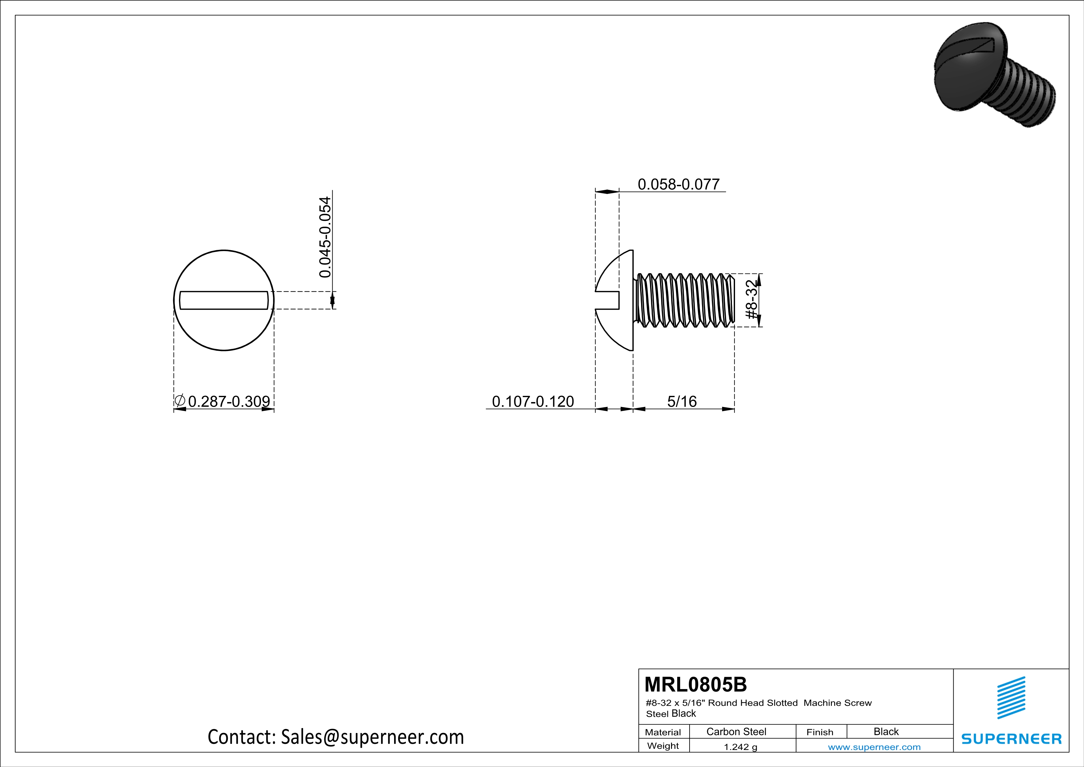 8-32 x 5/16" Round Head Slotted Machine Screw Steel Black