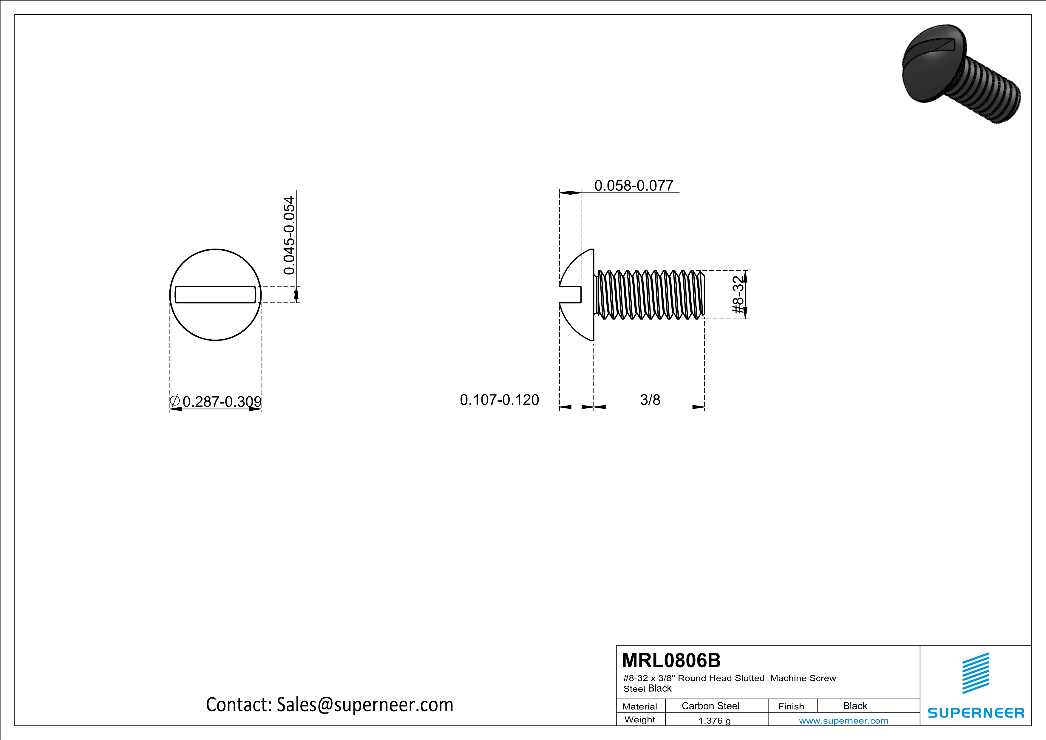 8-32 x 3/8" Round Head Slotted Machine Screw Steel Black