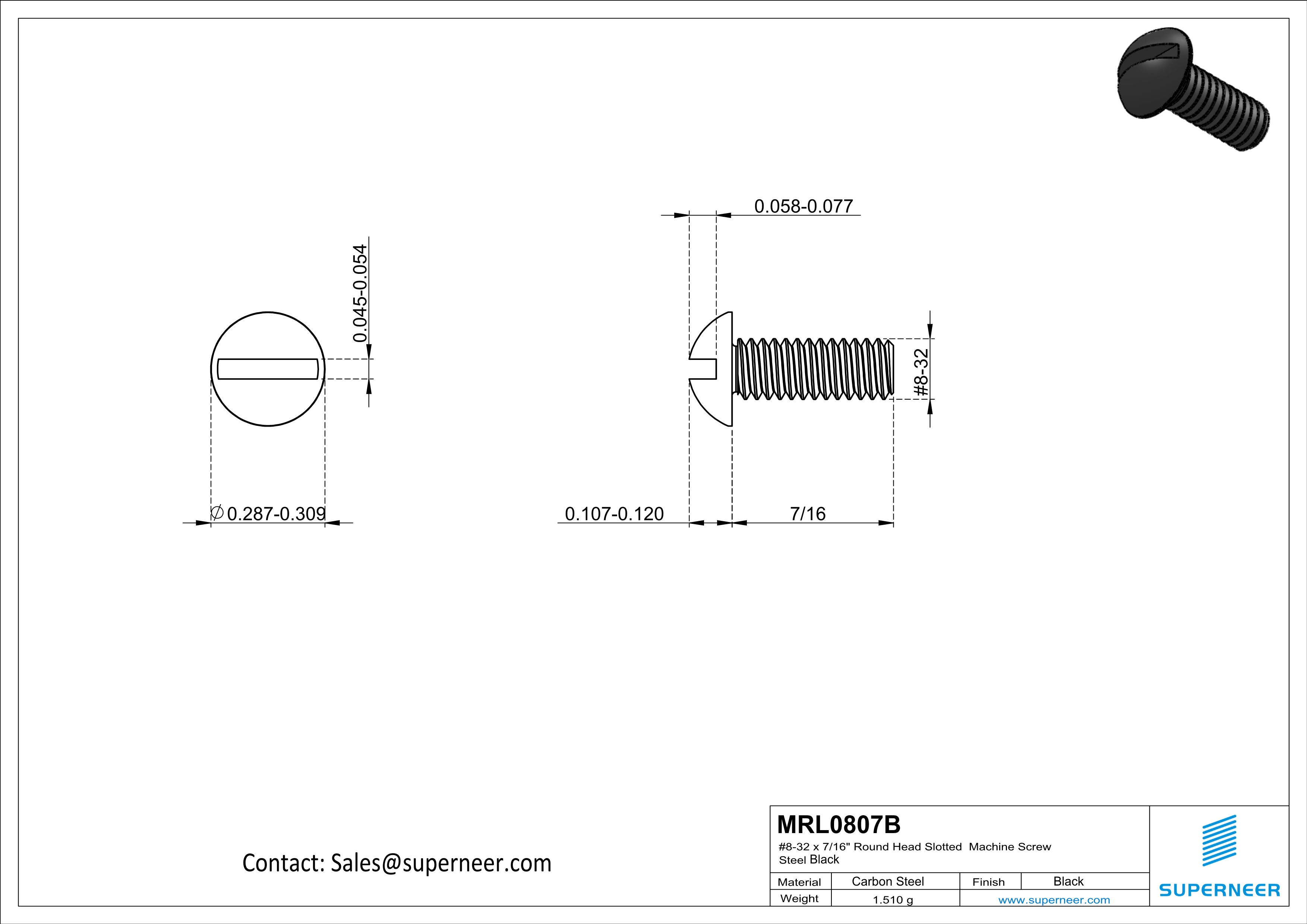 8-32 x 7/16" Round Head Slotted Machine Screw Steel Black
