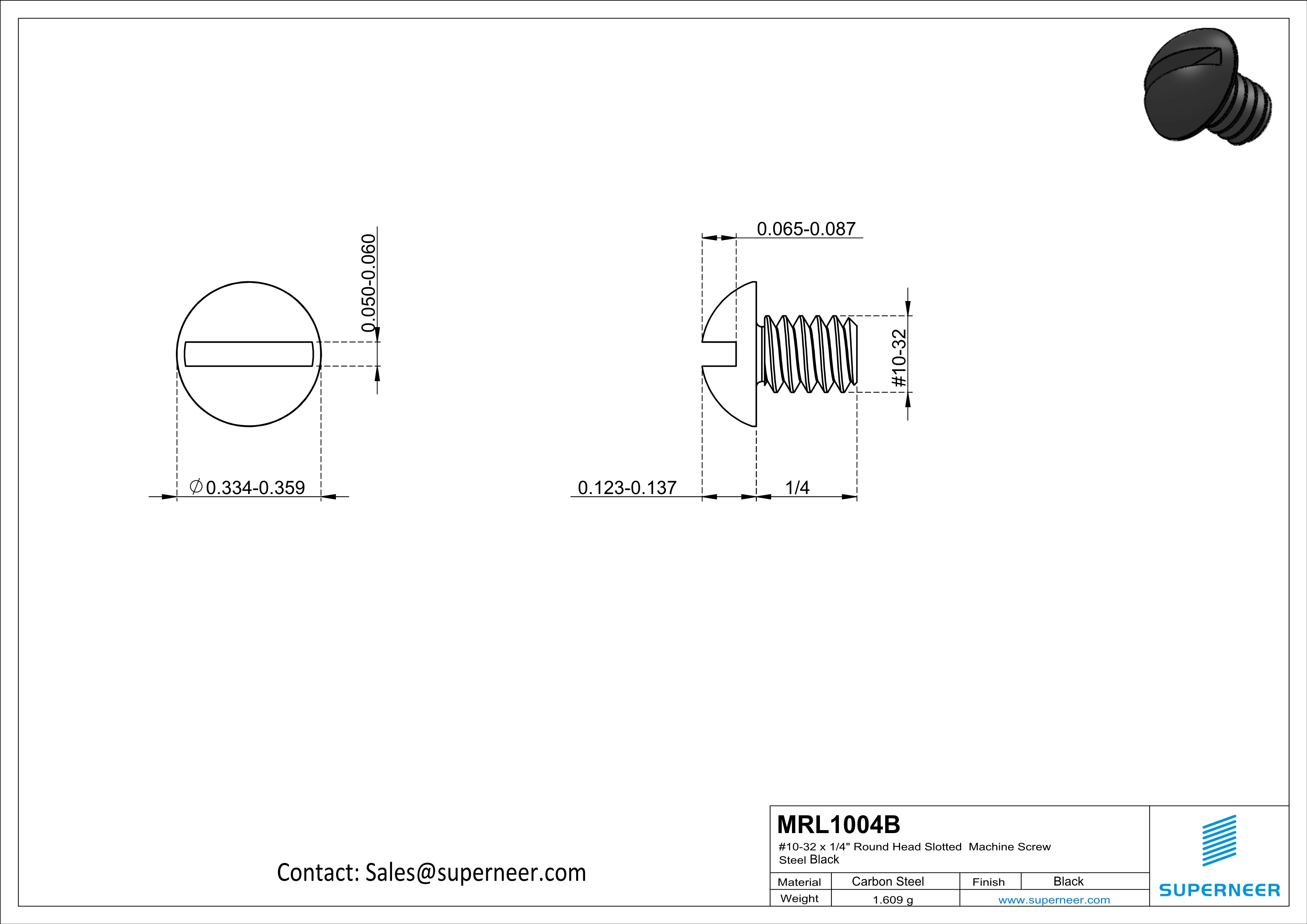 10-32 x 1/4" Round Head Slotted Machine Screw Steel Black
