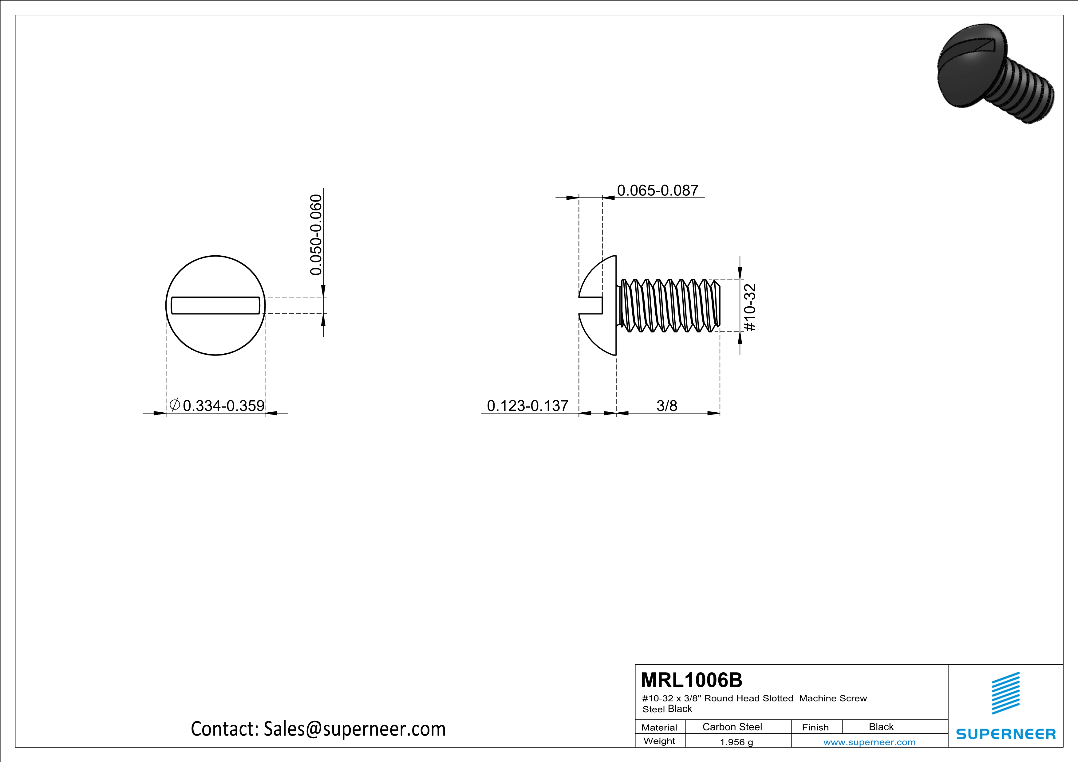 10-32 x 3/8" Round Head Slotted Machine Screw Steel Black