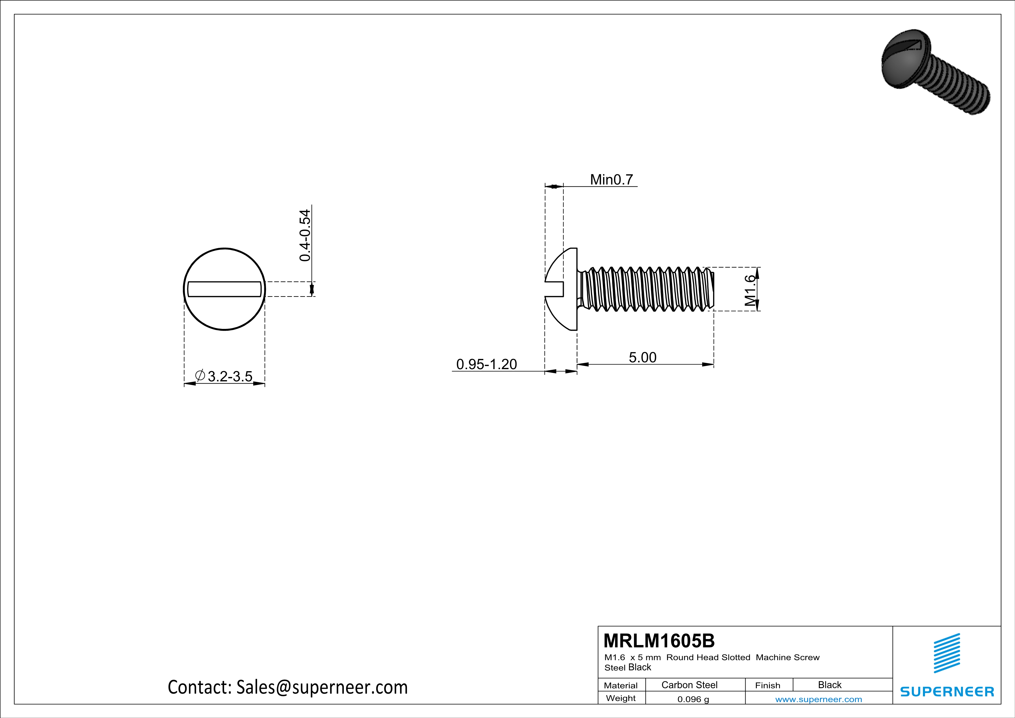 M1.6 x 5 mm Round Head Slotted Machine Screw Steel Black