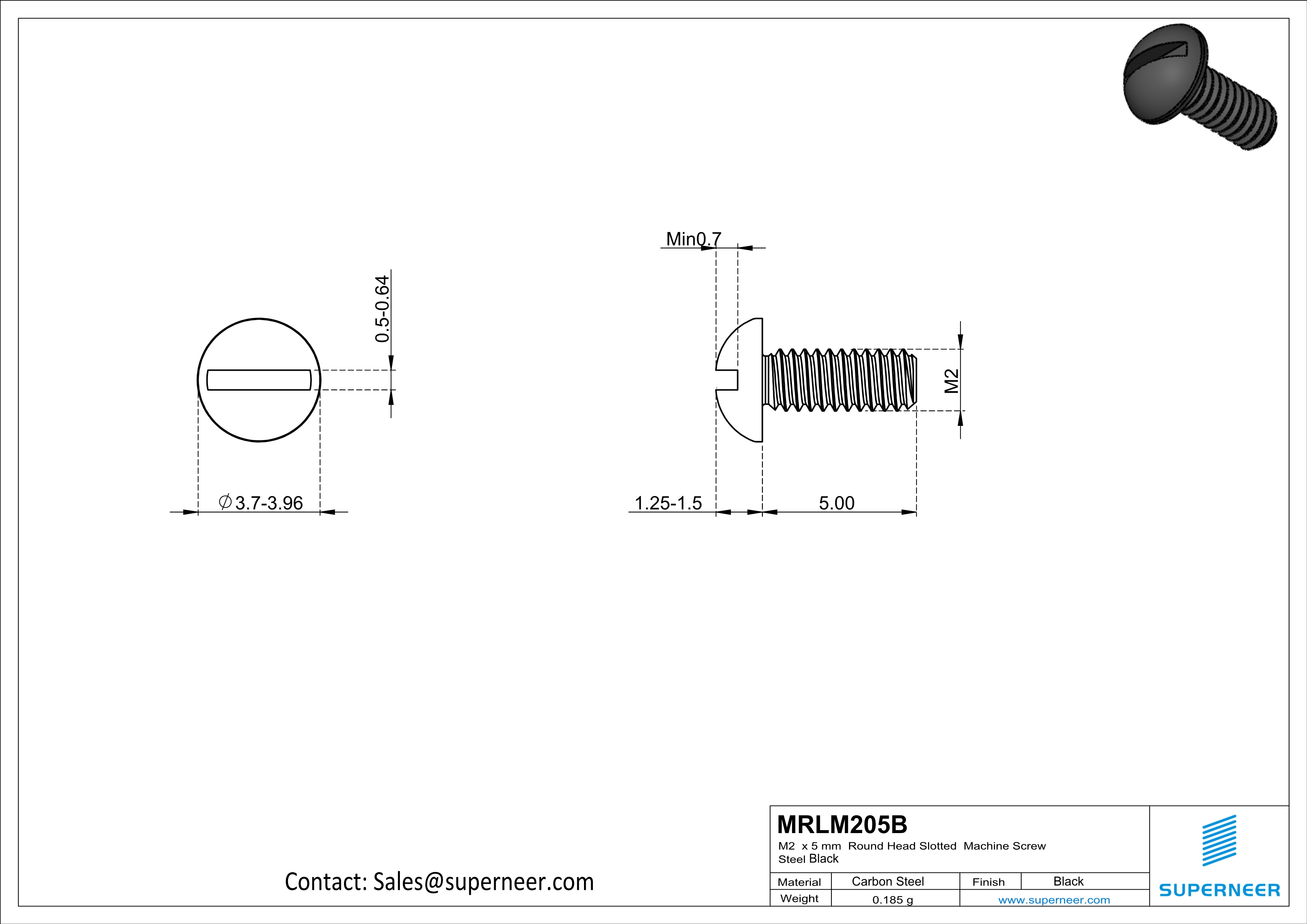 M2 x 5 mm Round Head Slotted Machine Screw Steel Black