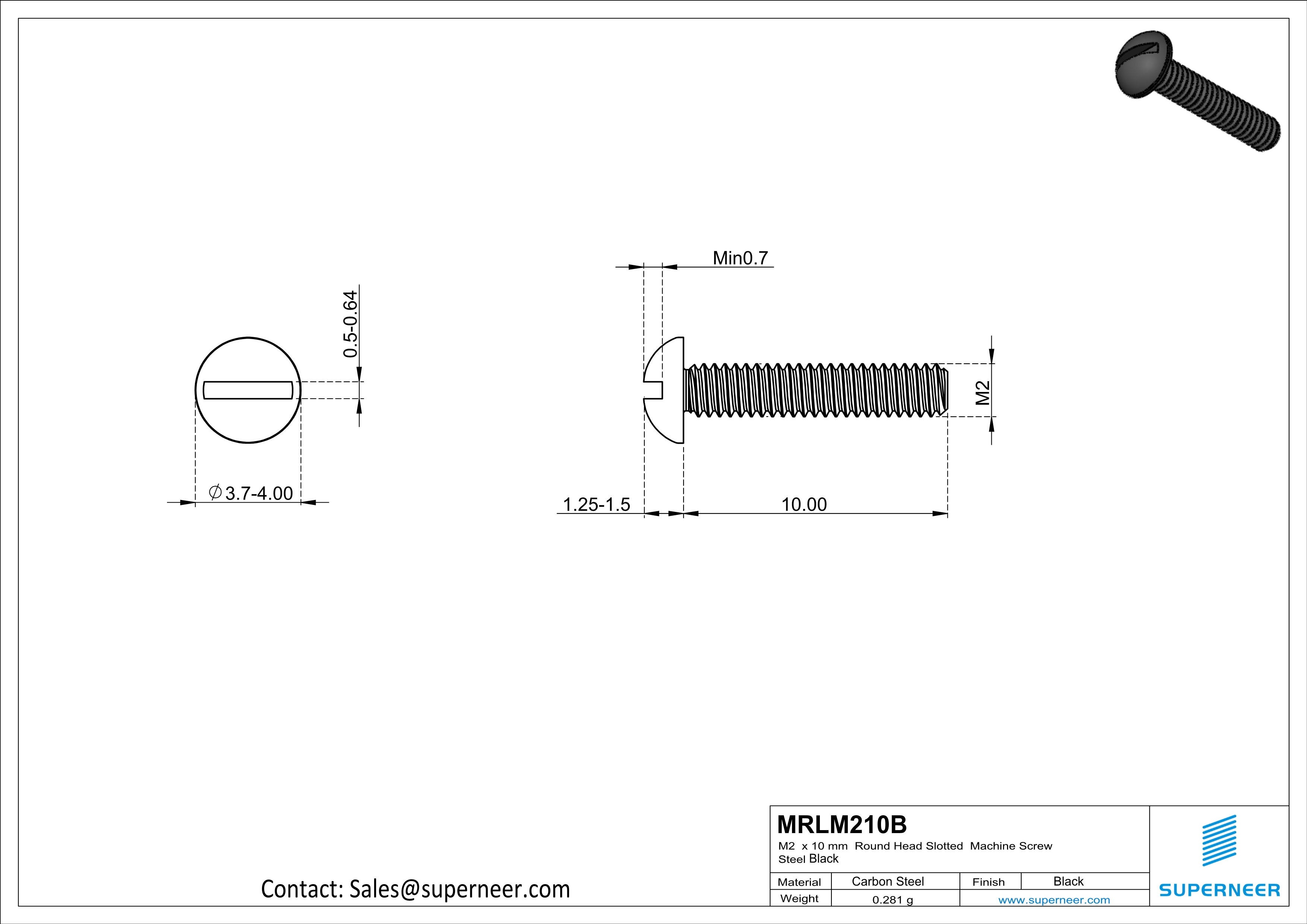 M2 x 10 mm Round Head Slotted Machine Screw Steel Black