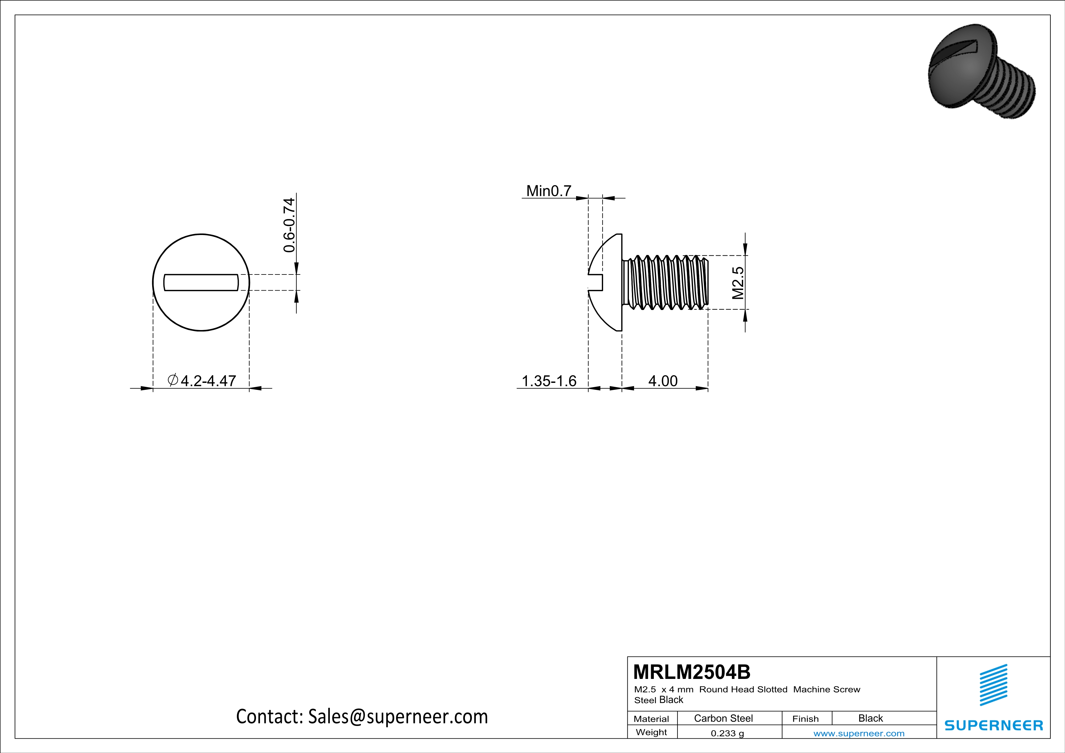 M2.5 x 4 mm Round Head Slotted Machine Screw Steel Black