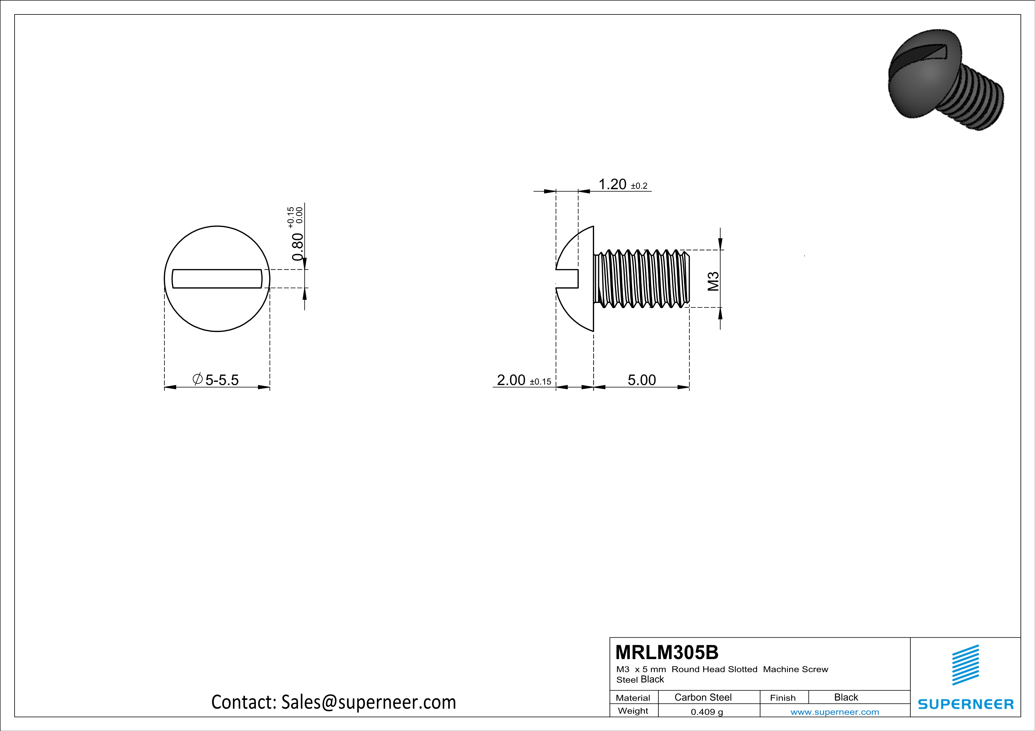 M3 x 5 mm Round Head Slotted Machine Screw Steel Black