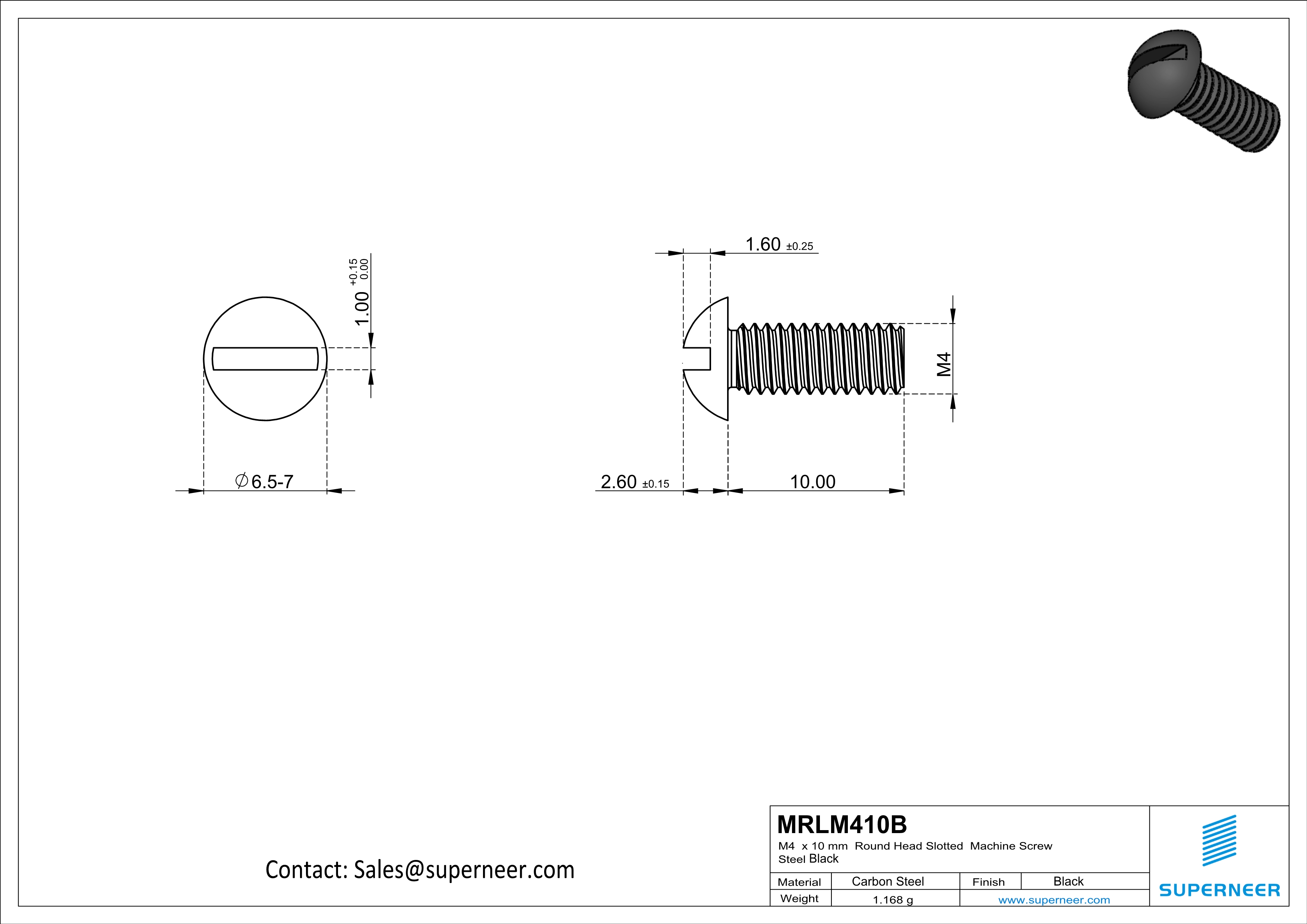 M4 x 10 mm Round Head Slotted Machine Screw Steel Black