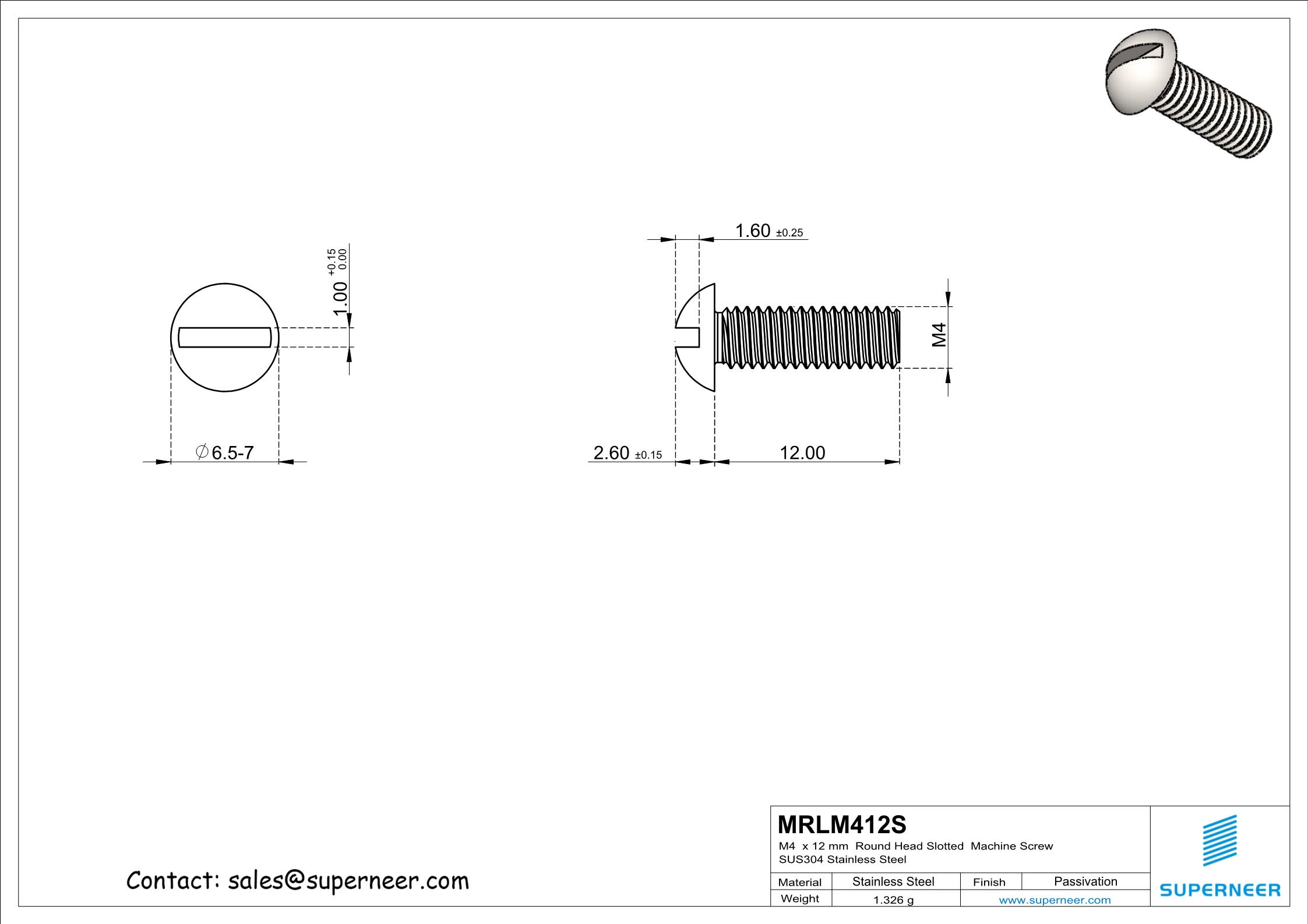 M4 x 12mm  Round Head Slotted  Machine Screw SUS304 Stainless Steel Inox