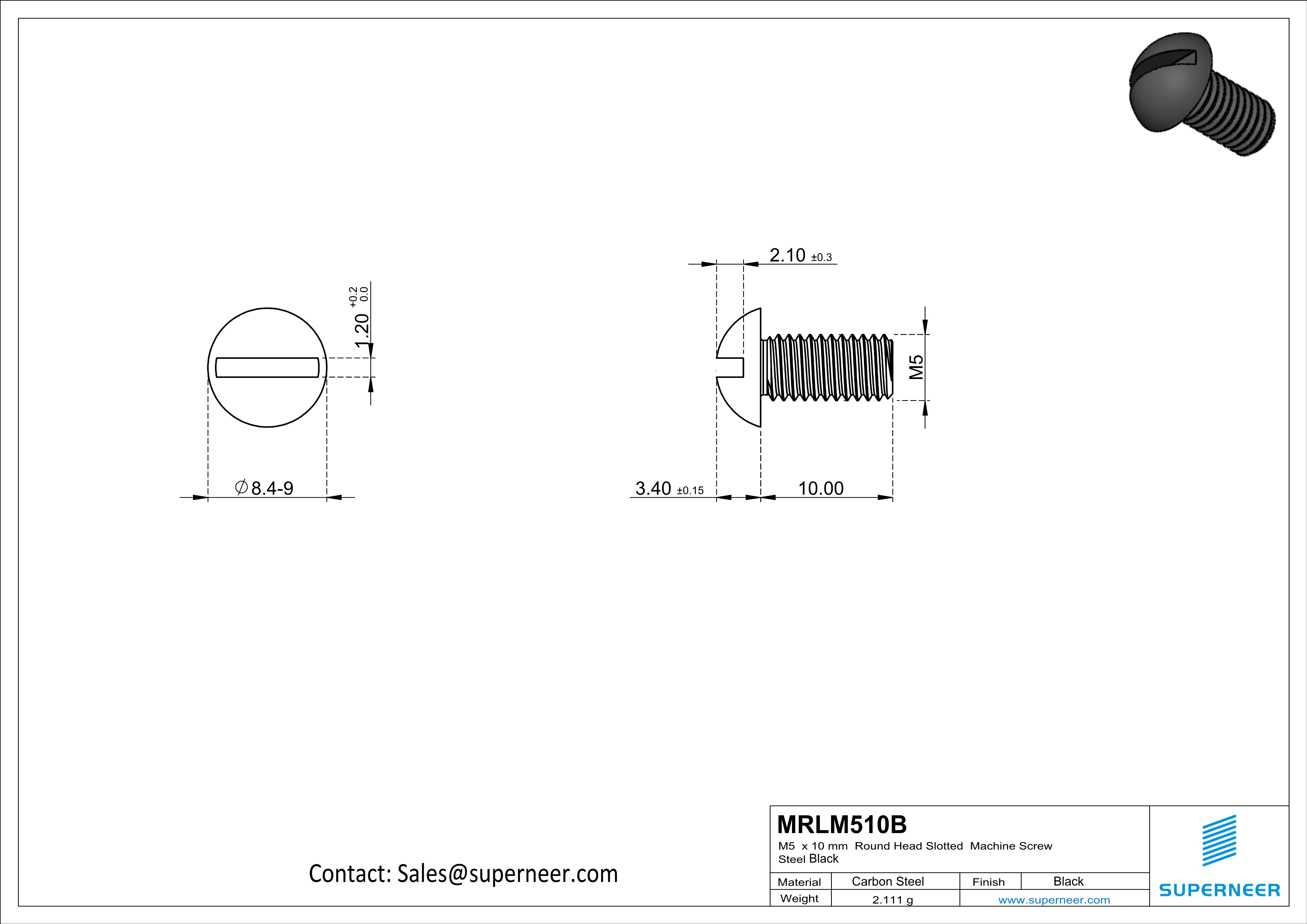 M5 x 10 mm Round Head Slotted Machine Screw Steel Black