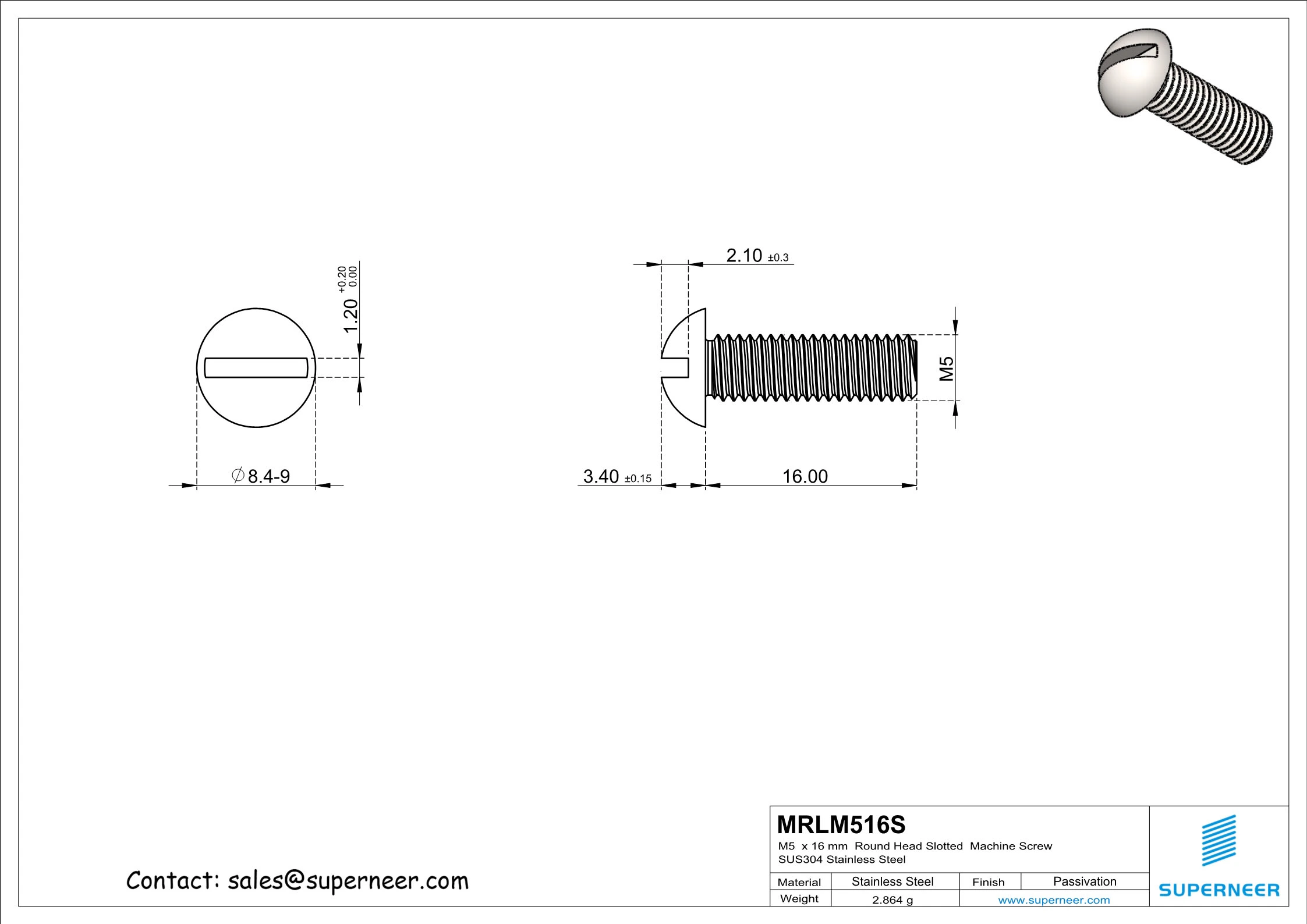 M5  x 16mm  Round Head Slotted  Machine Screw SUS304 Stainless Steel Inox