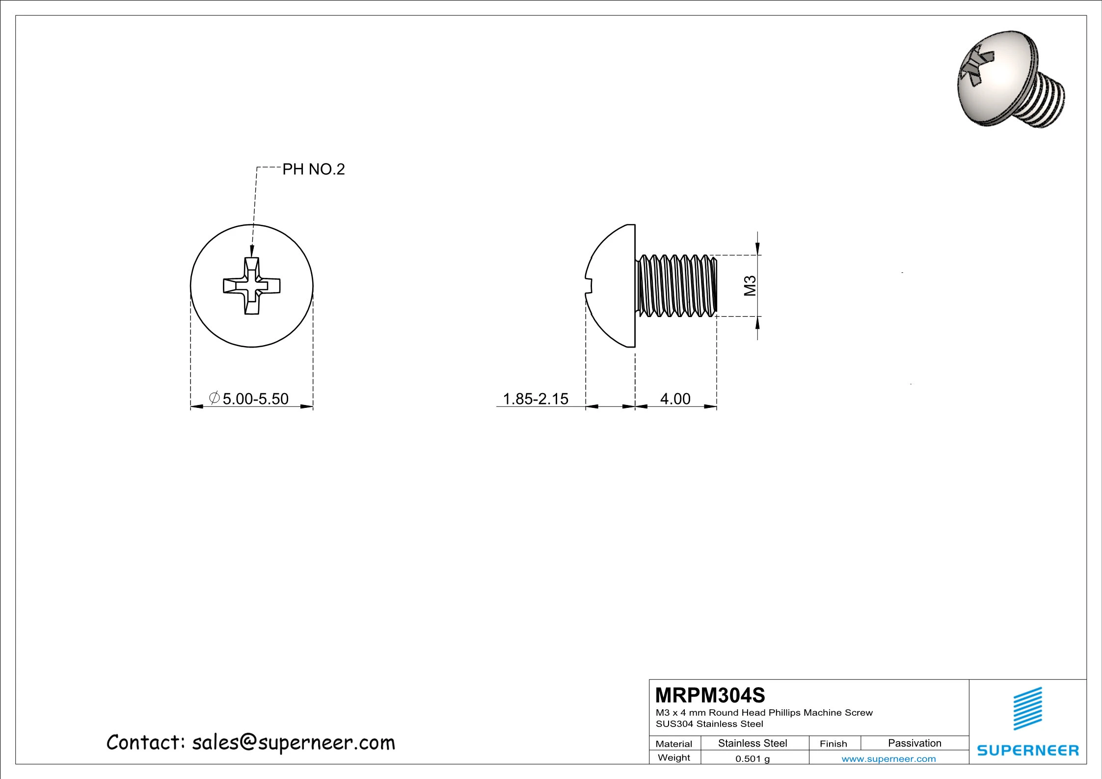 M3 x 4 mm Round Head Phillips Machine Screw SUS304 Stainless Steel Inox