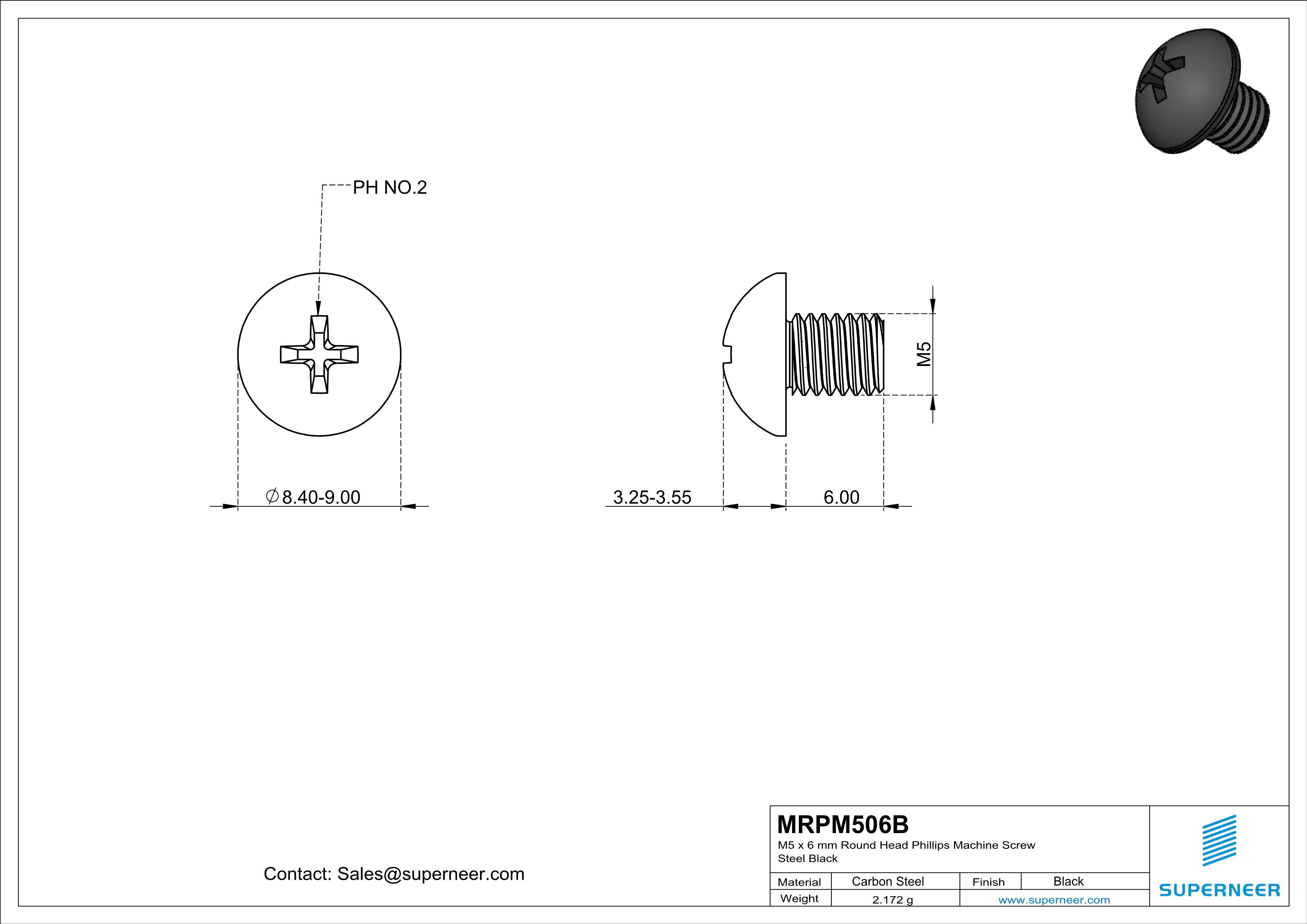 M5 x 6 mm Round Head Phillips Machine Screw Steel Black